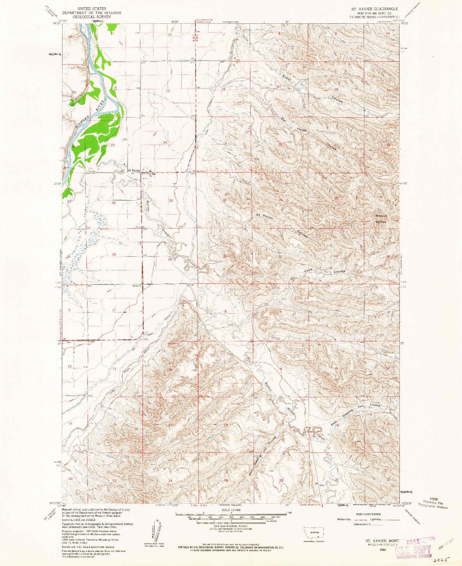 USGS 1:24000-SCALE QUADRANGLE FOR ST XAVIER, MT 1960