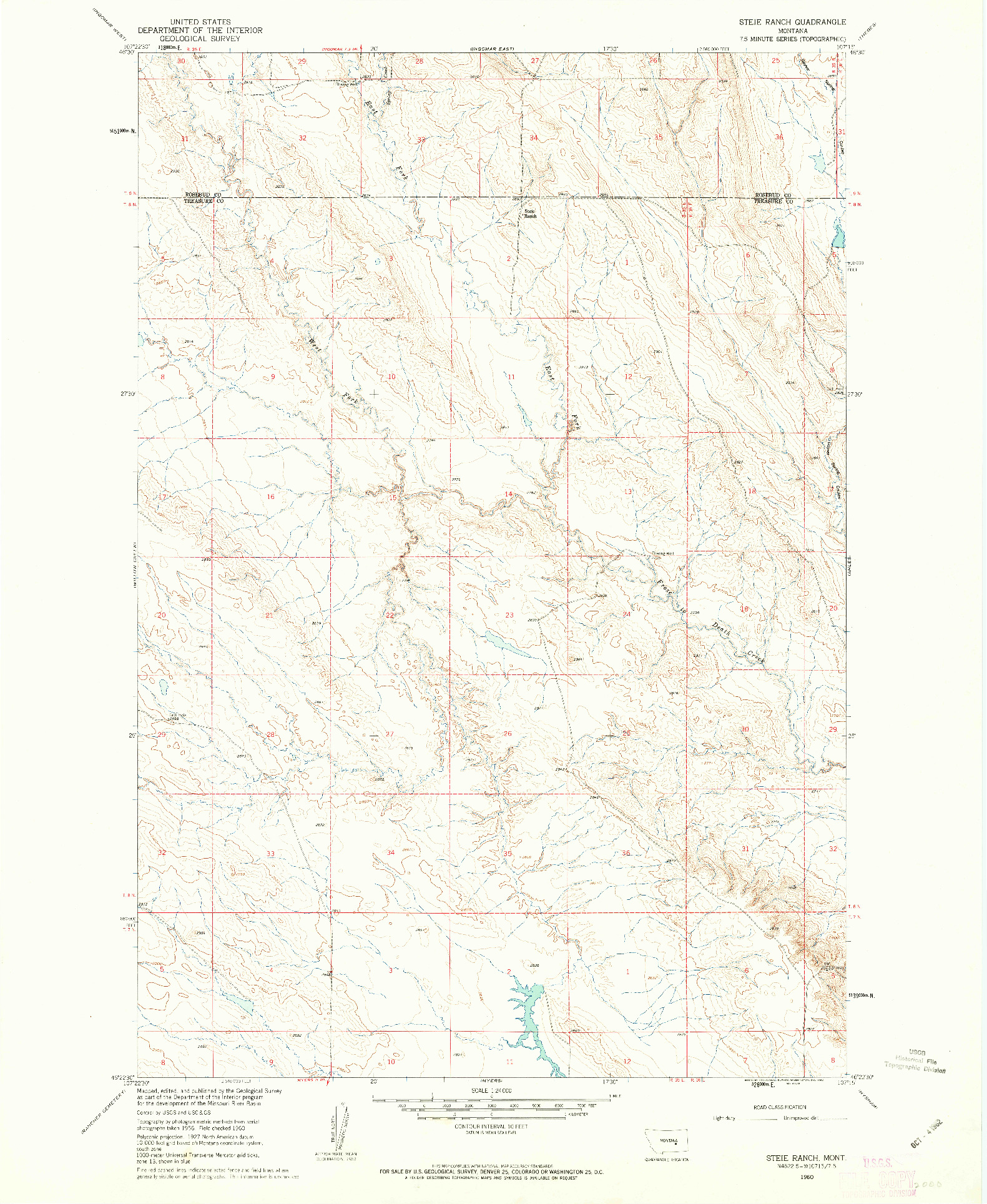 USGS 1:24000-SCALE QUADRANGLE FOR STEIE RANCH, MT 1960