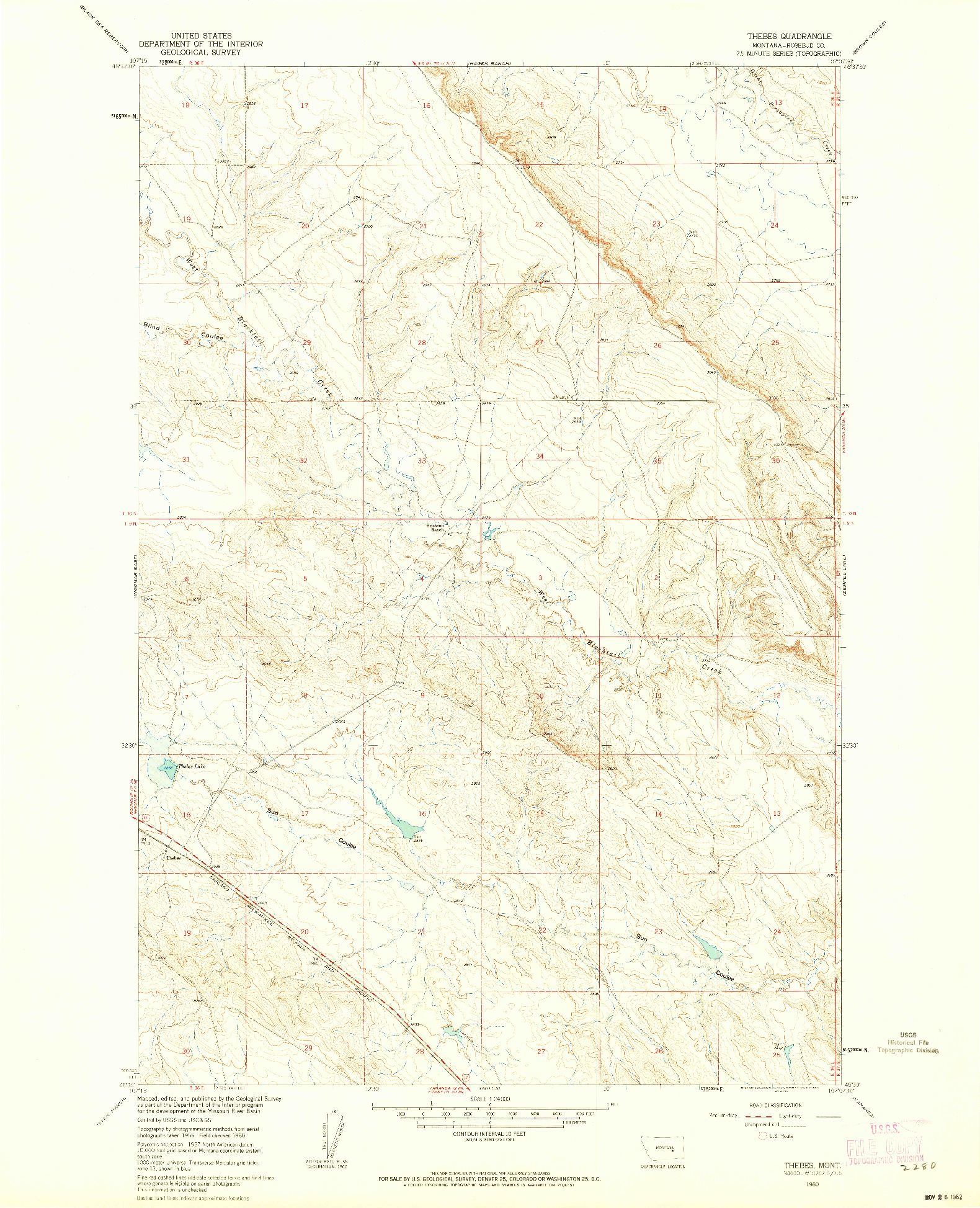 USGS 1:24000-SCALE QUADRANGLE FOR THEBES, MT 1960