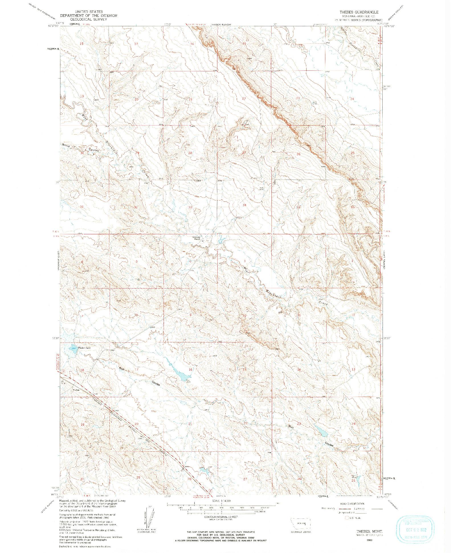 USGS 1:24000-SCALE QUADRANGLE FOR THEBES, MT 1960