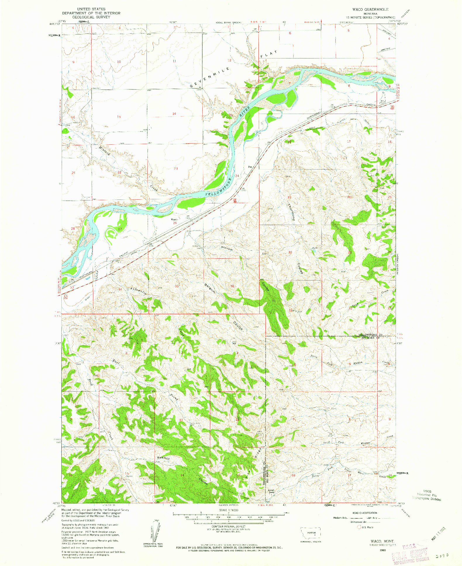 USGS 1:24000-SCALE QUADRANGLE FOR WACO, MT 1960
