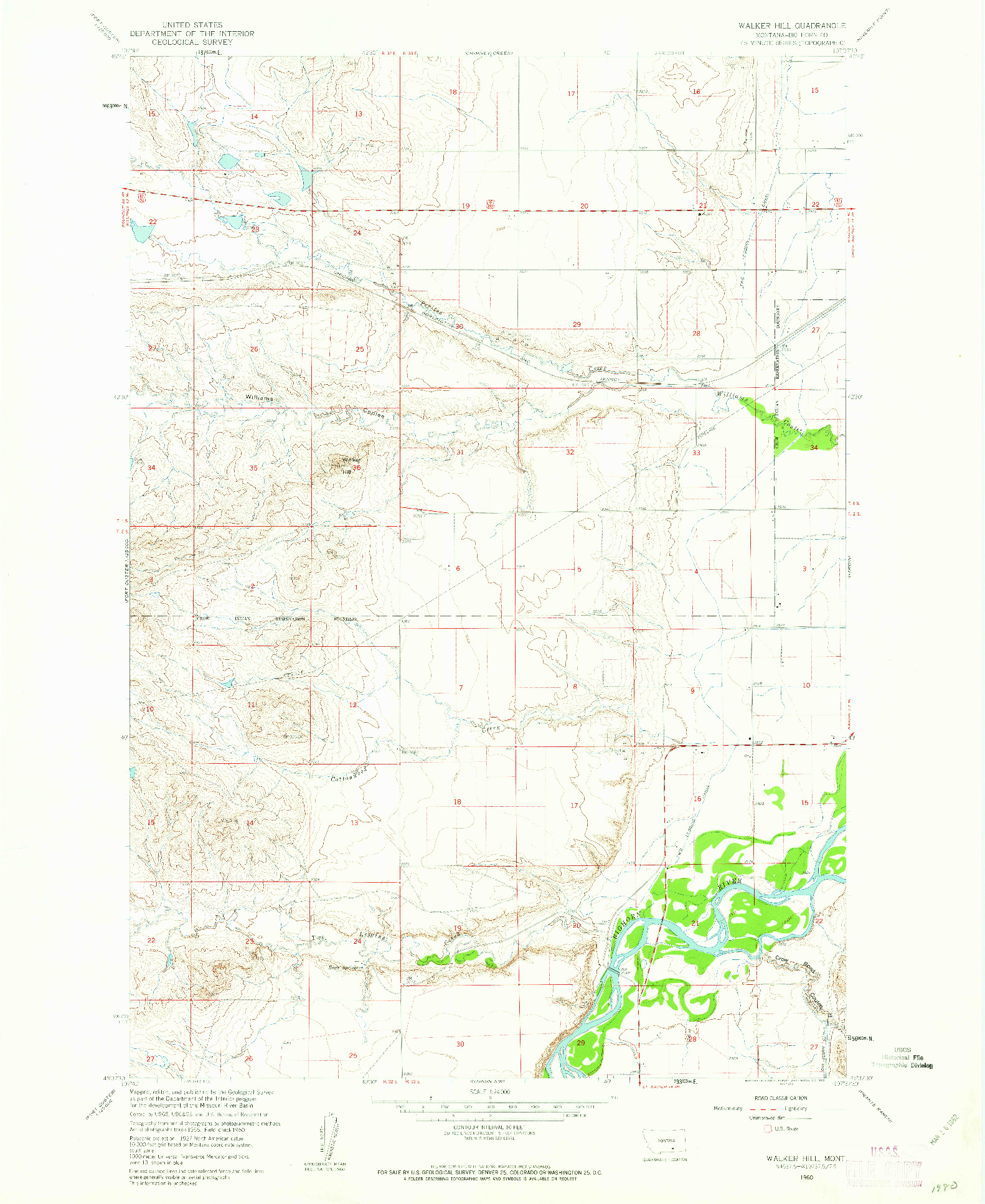USGS 1:24000-SCALE QUADRANGLE FOR WALKER HILL, MT 1960