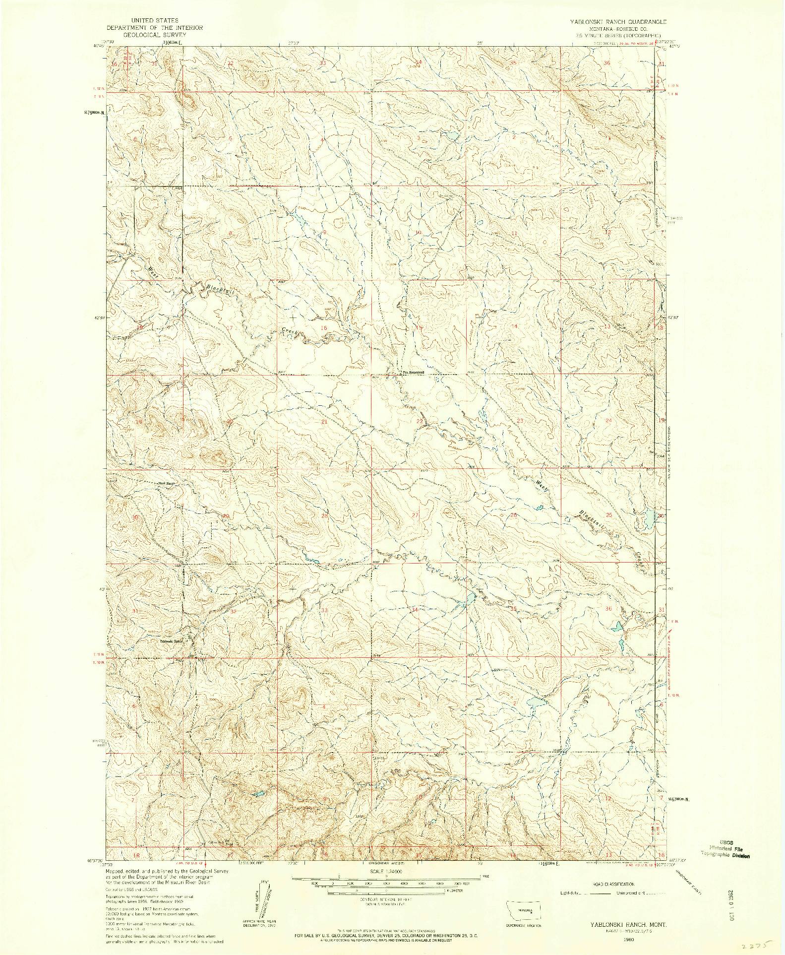 USGS 1:24000-SCALE QUADRANGLE FOR YABLONSKI RANCH, MT 1960