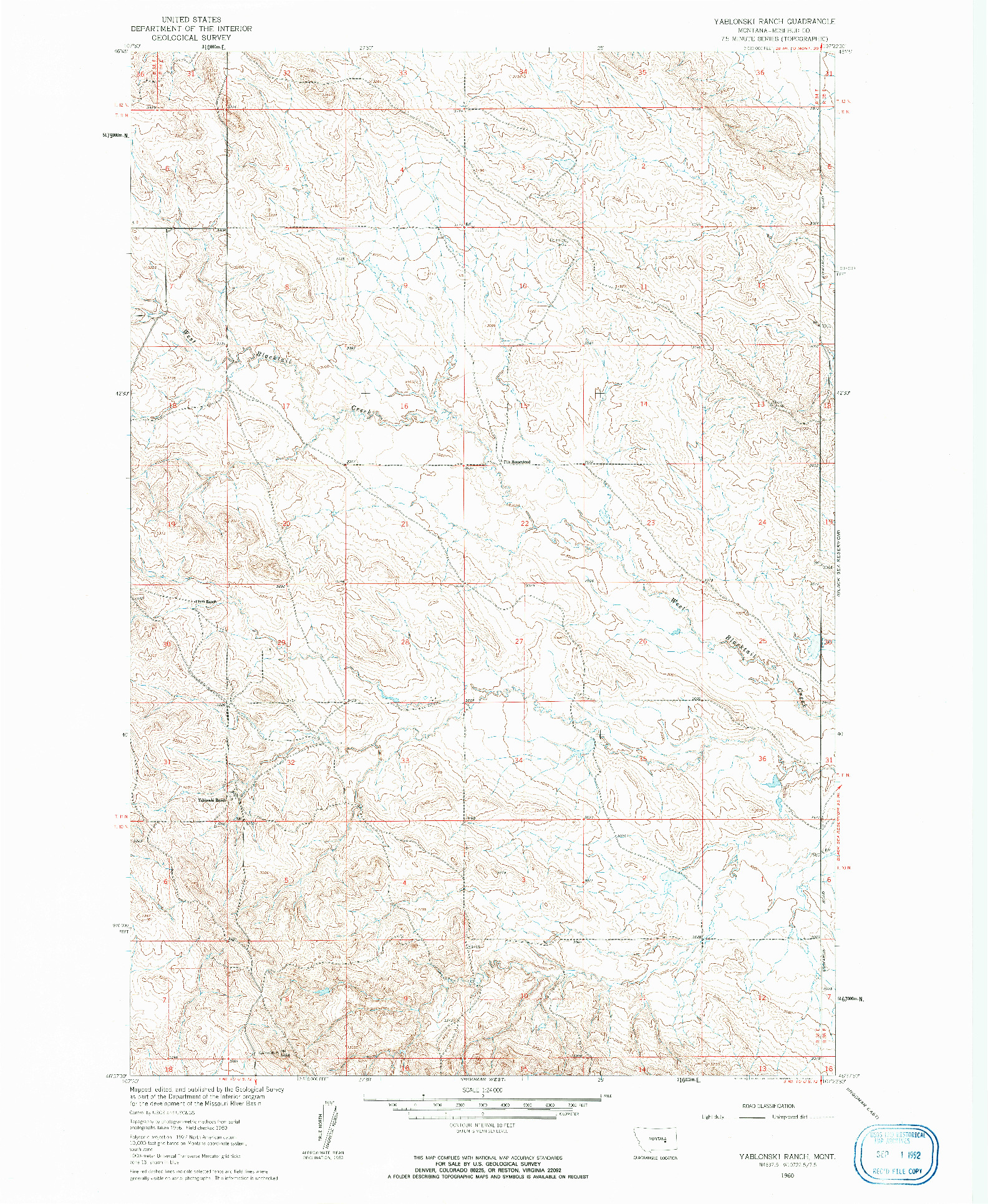 USGS 1:24000-SCALE QUADRANGLE FOR YABLONSKI RANCH, MT 1960