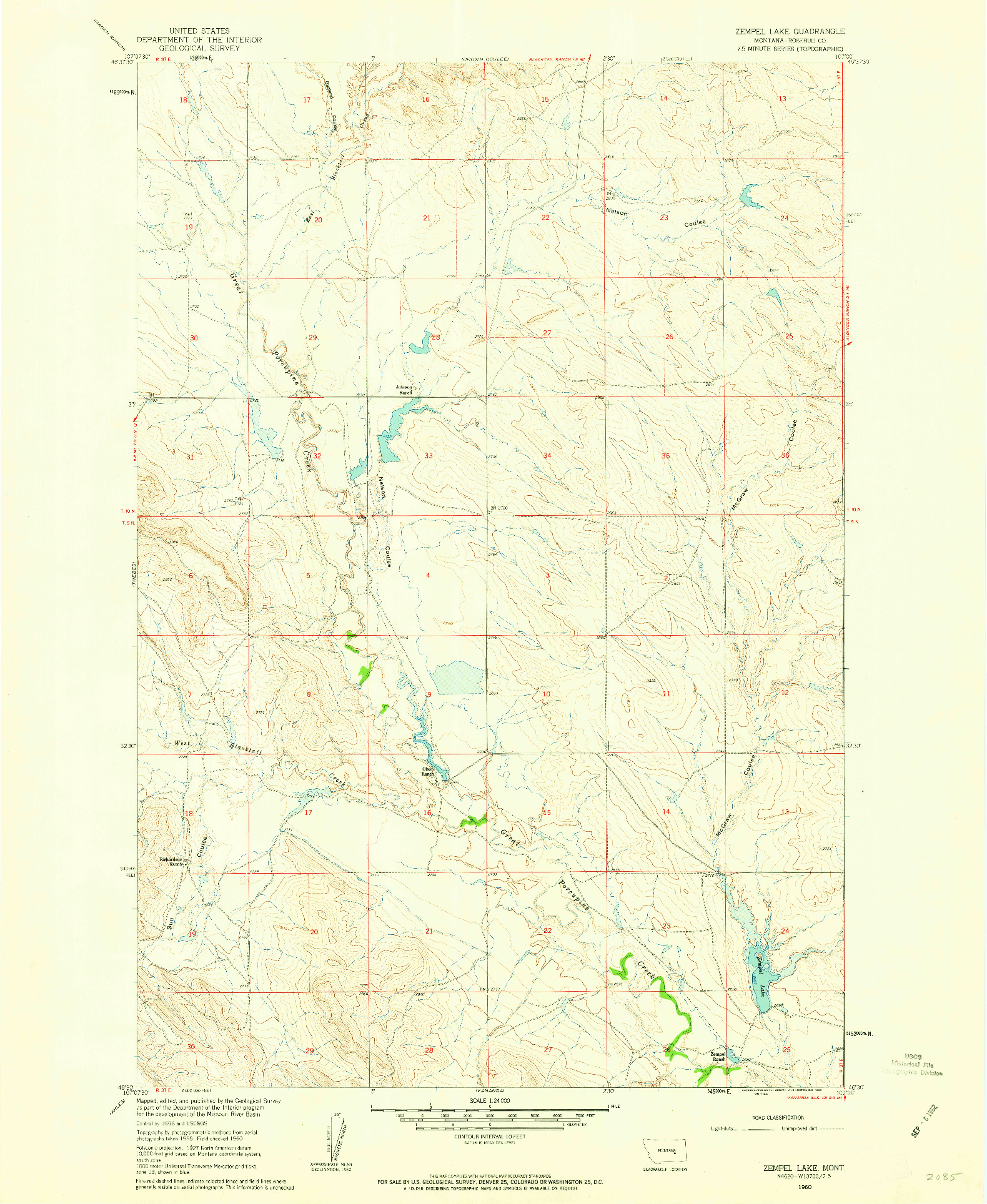 USGS 1:24000-SCALE QUADRANGLE FOR ZEMPEL LAKE, MT 1960