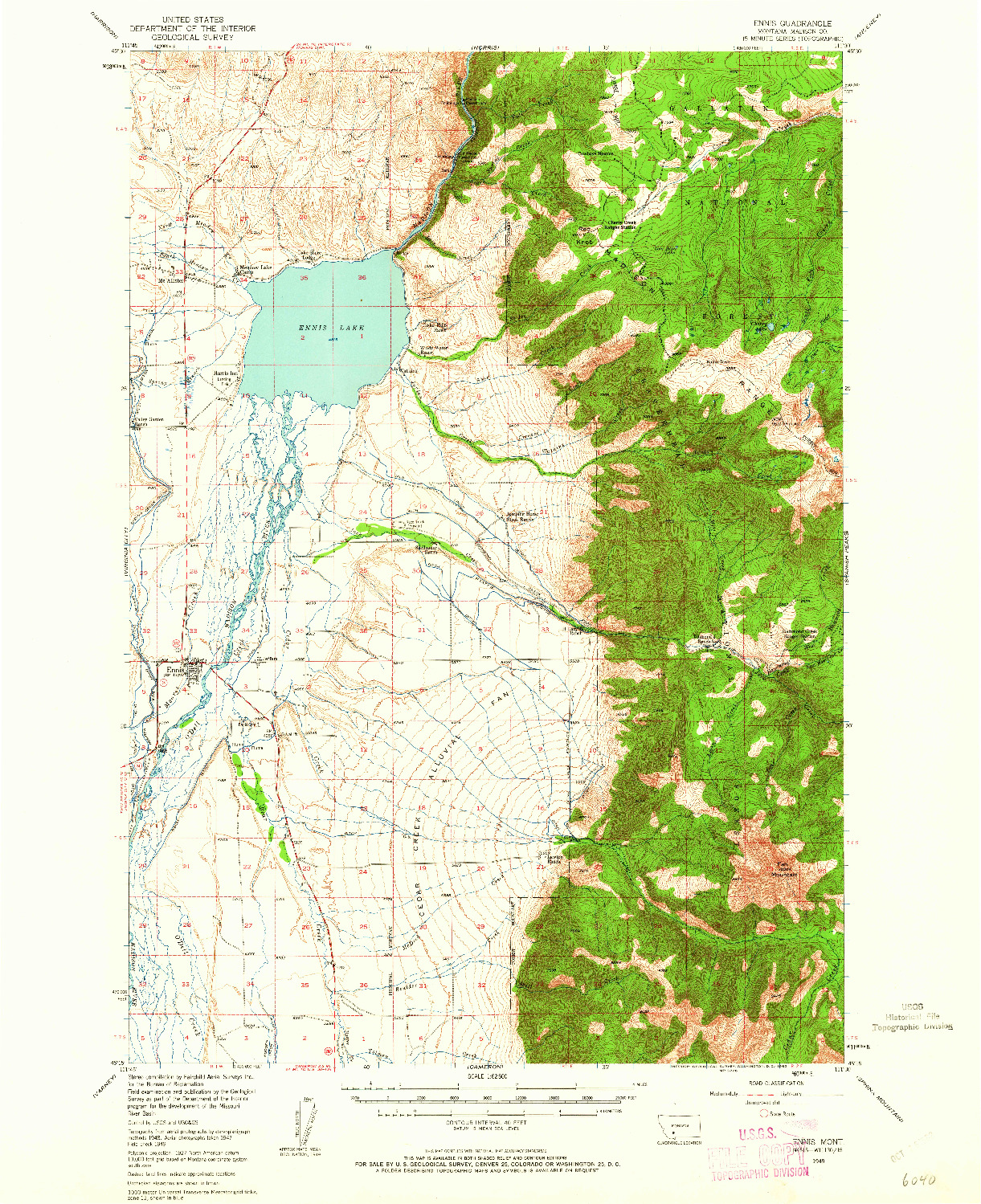 USGS 1:62500-SCALE QUADRANGLE FOR ENNIS, MT 1949