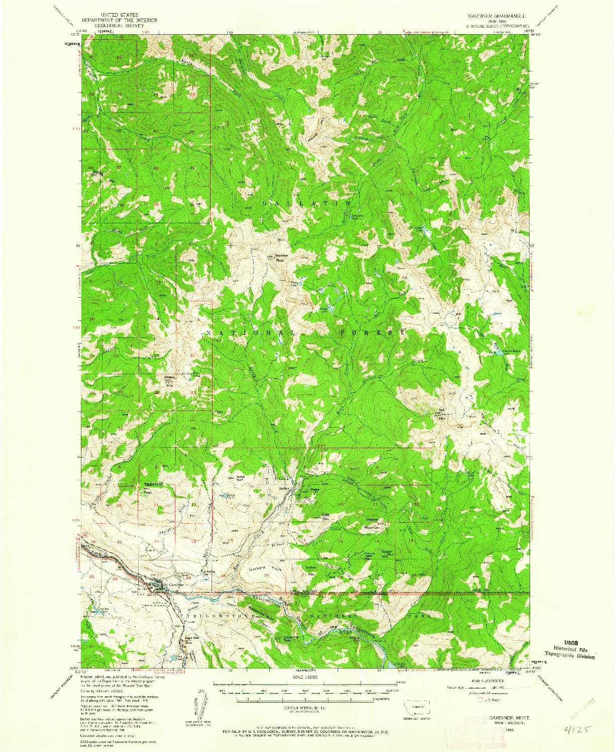 USGS 1:62500-SCALE QUADRANGLE FOR GARDINER, MT 1955