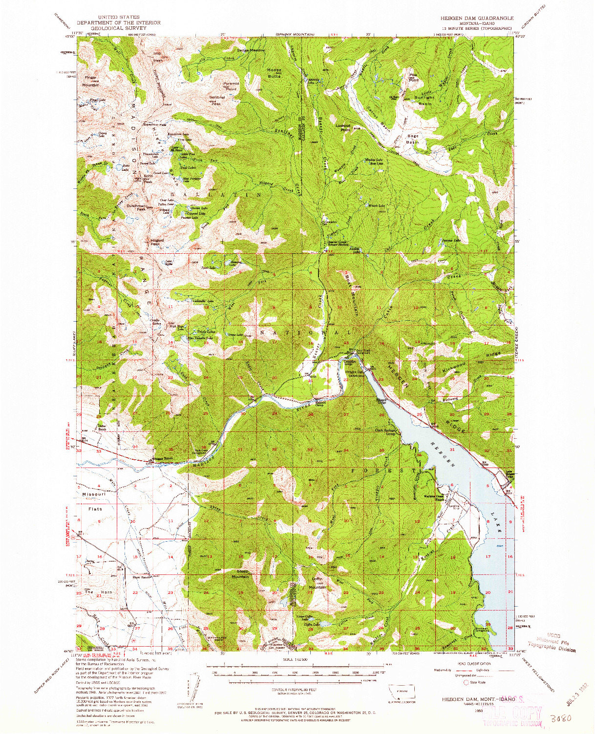 USGS 1:62500-SCALE QUADRANGLE FOR HEBGEN DAM, MT 1950