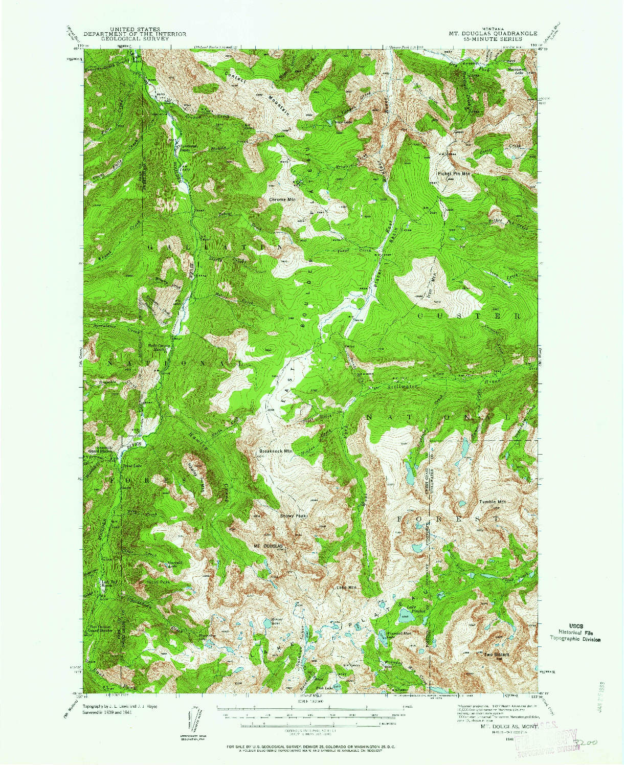 USGS 1:62500-SCALE QUADRANGLE FOR MT DOUGLAS, MT 1941