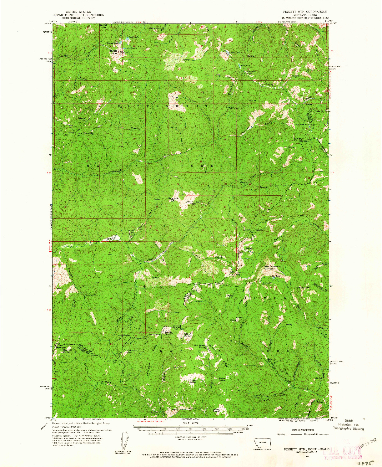 USGS 1:62500-SCALE QUADRANGLE FOR PIQUETT MOUNTAIN, MT 1960