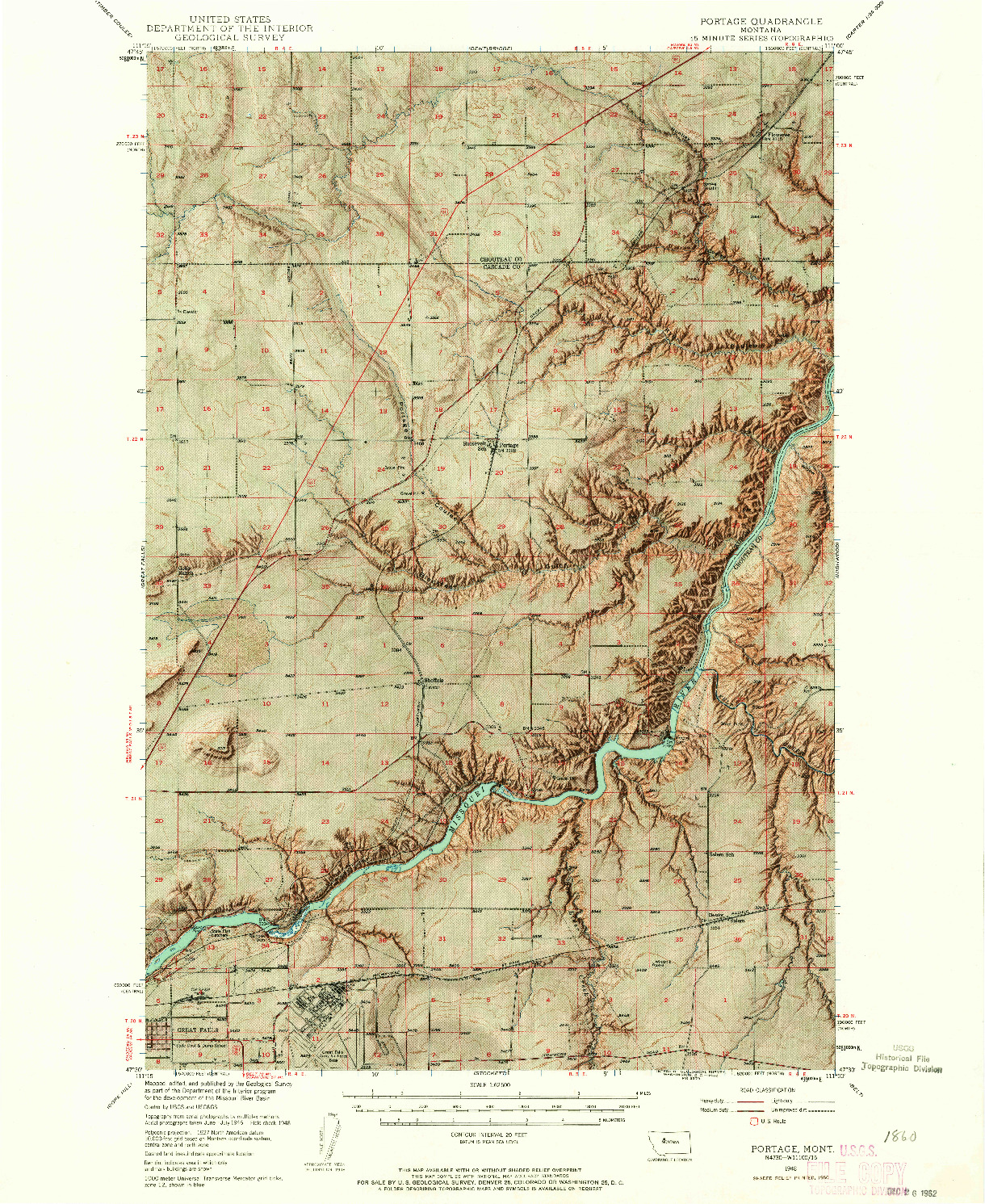 USGS 1:62500-SCALE QUADRANGLE FOR PORTAGE, MT 1948