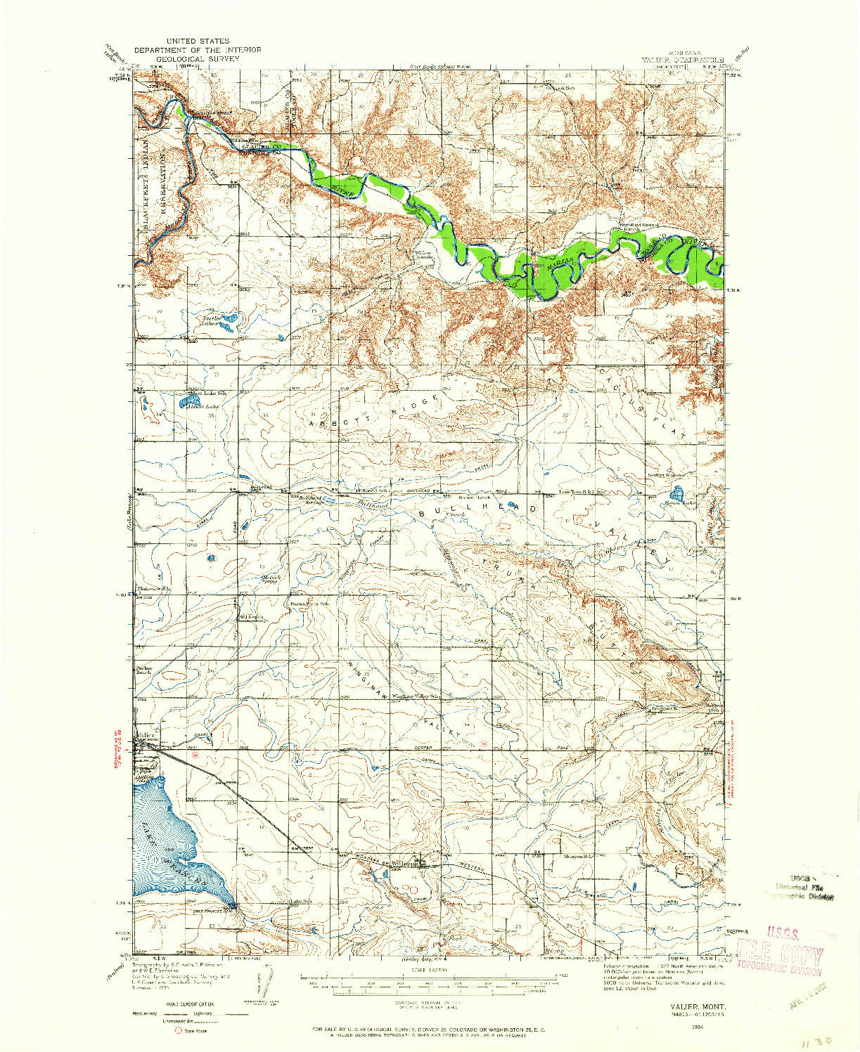 USGS 1:62500-SCALE QUADRANGLE FOR VALIER, MT 1934