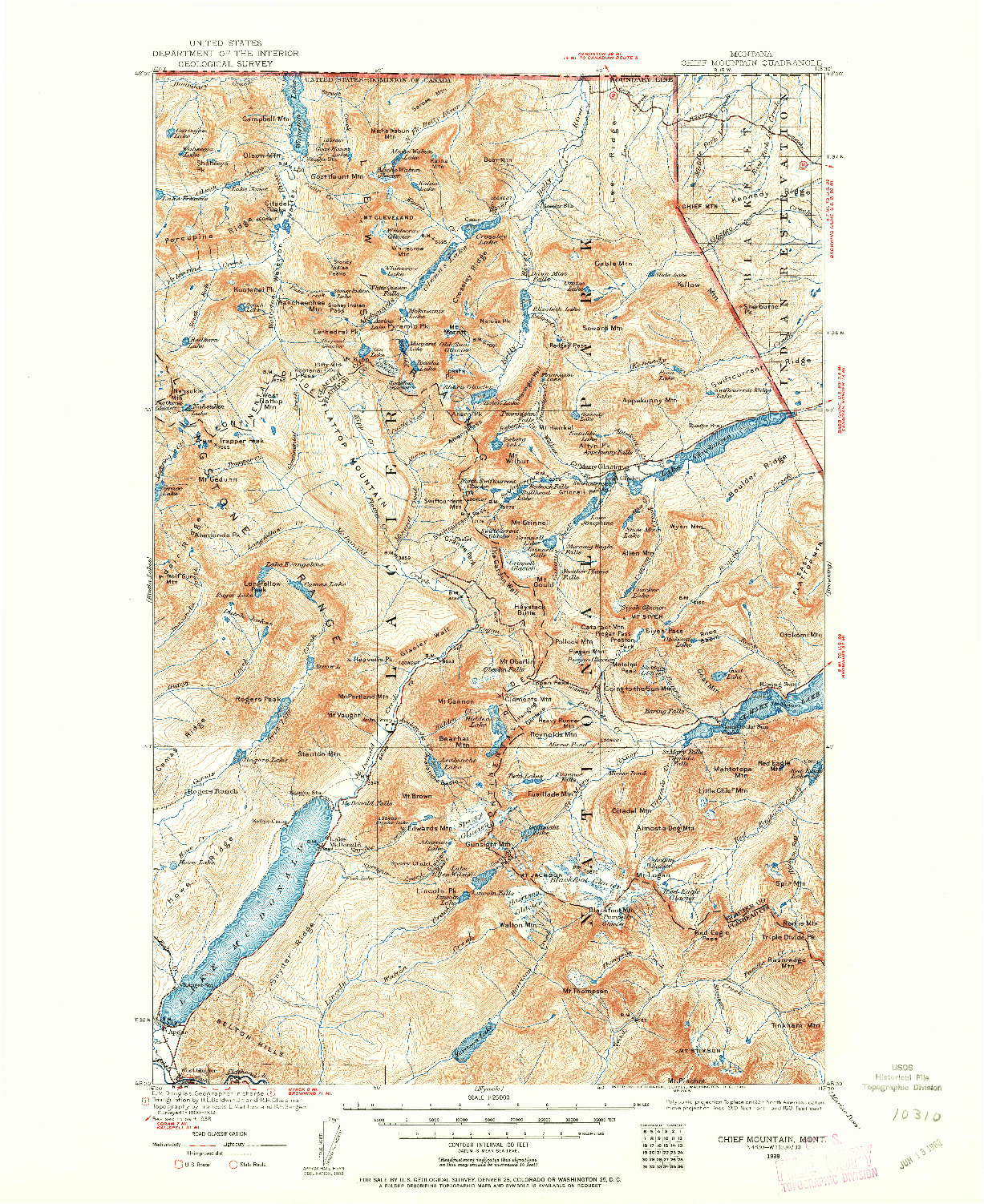 USGS 1:125000-SCALE QUADRANGLE FOR CHIEF MOUNTAIN, MT 1938