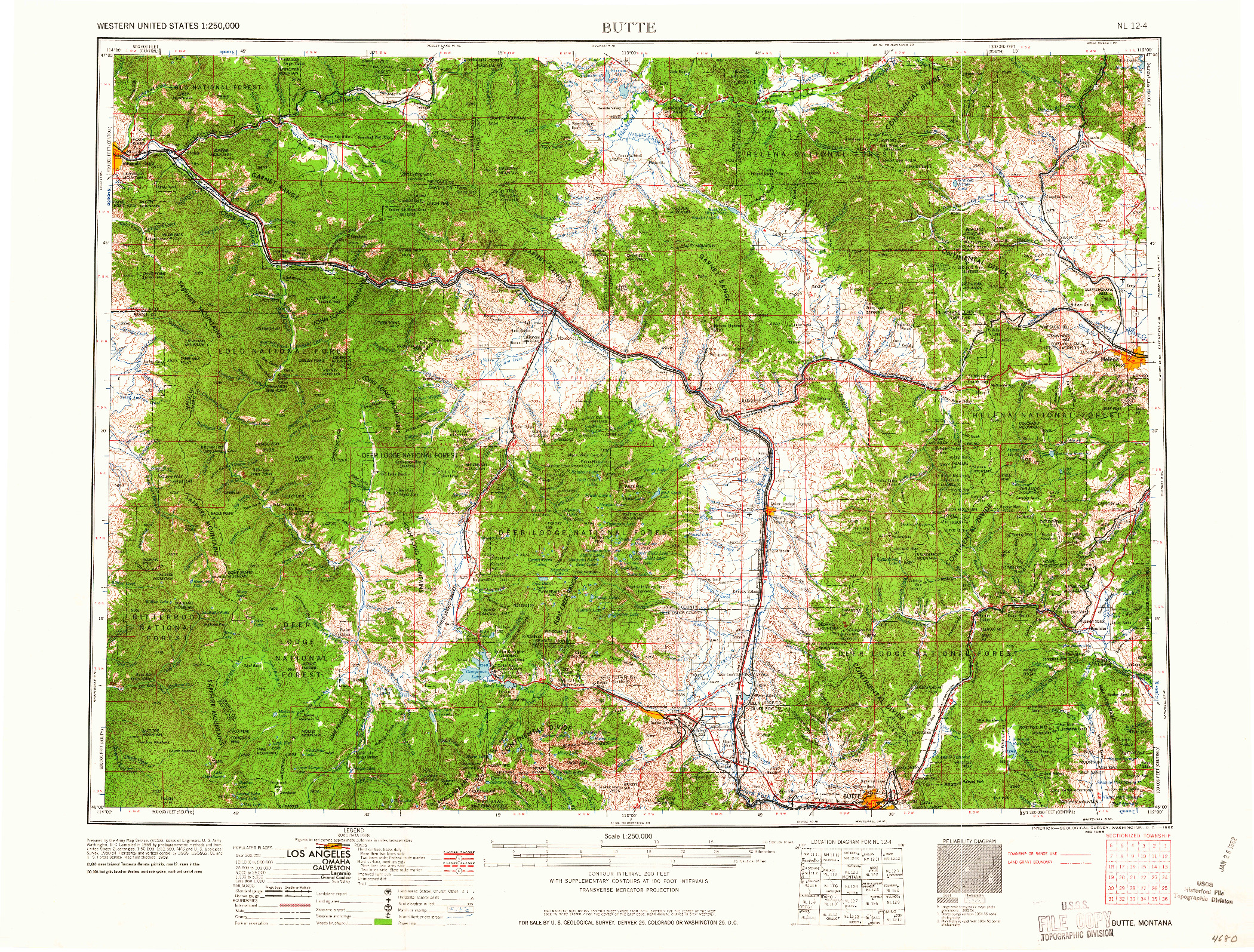 USGS 1:250000-SCALE QUADRANGLE FOR BUTTE, MT 1962