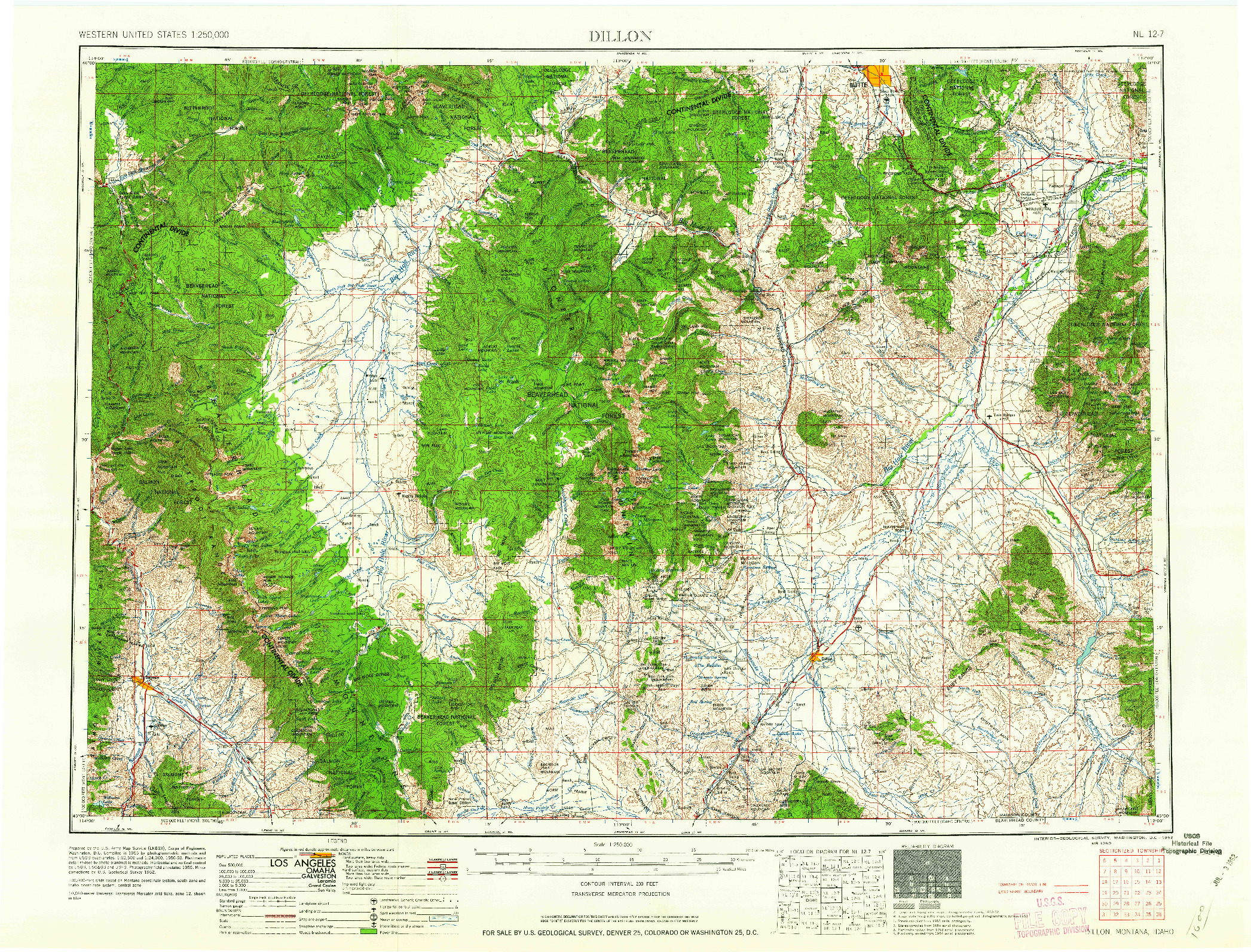 USGS 1:250000-SCALE QUADRANGLE FOR DILLON, MT 1962