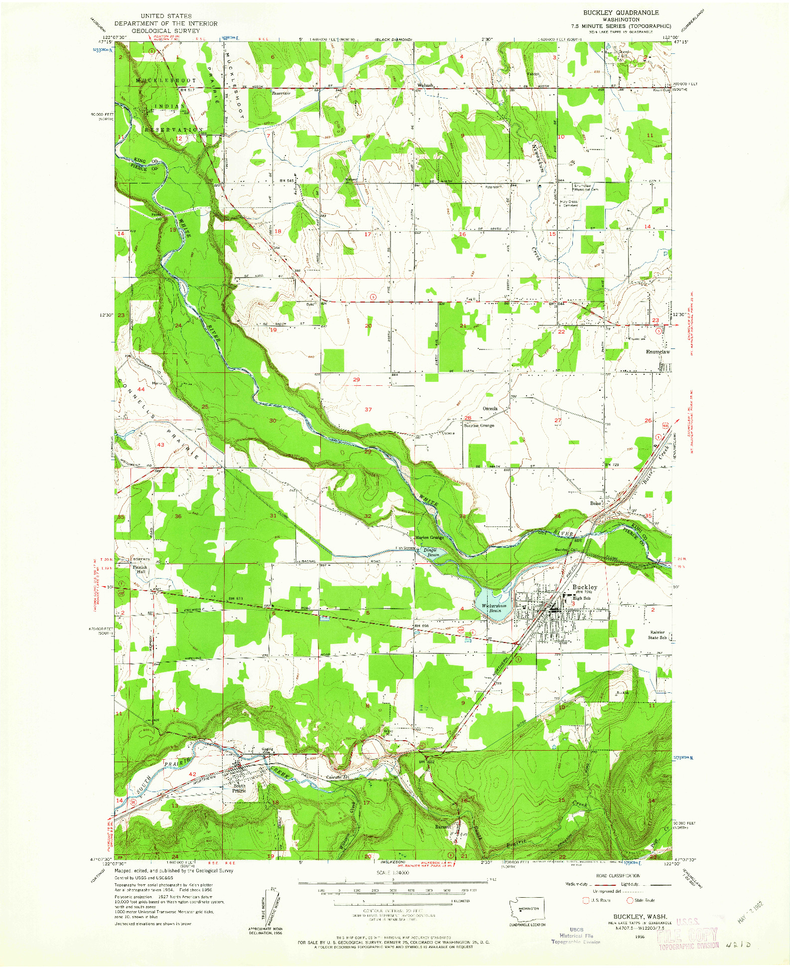 USGS 1:24000-SCALE QUADRANGLE FOR BUCKLEY, WA 1956