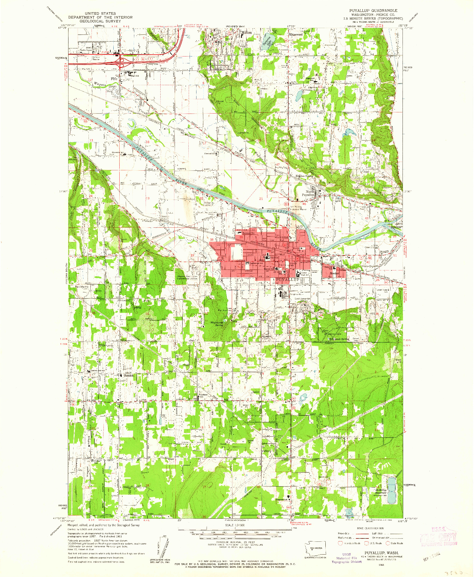 USGS 1:24000-SCALE QUADRANGLE FOR PUYALLUP, WA 1961