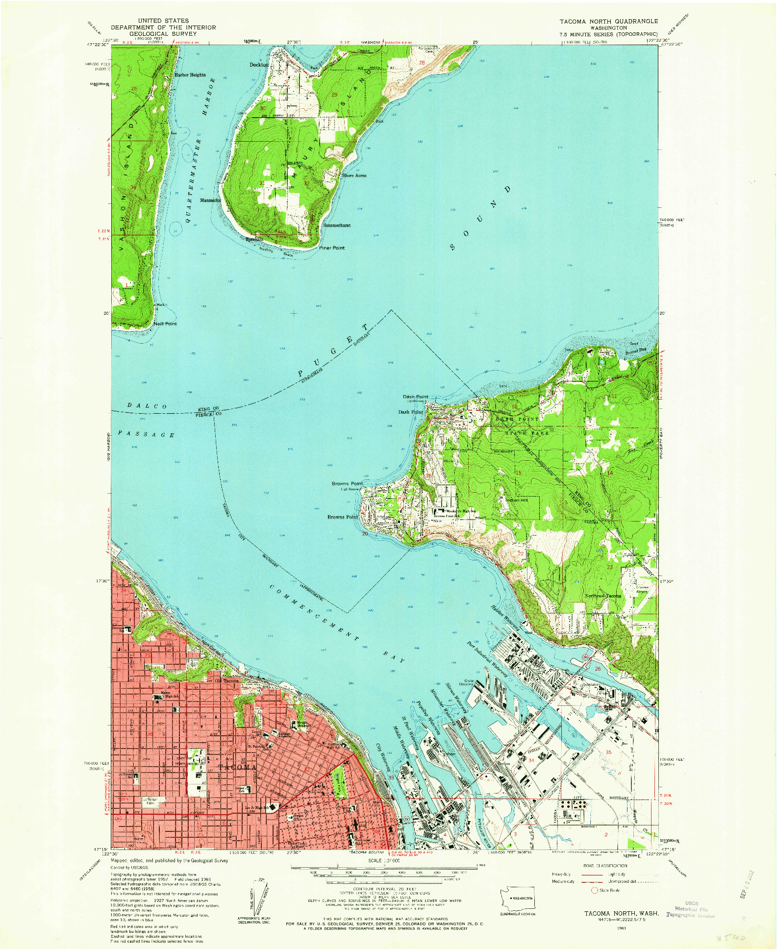 USGS 1:24000-SCALE QUADRANGLE FOR TACOMA NORTH, WA 1961
