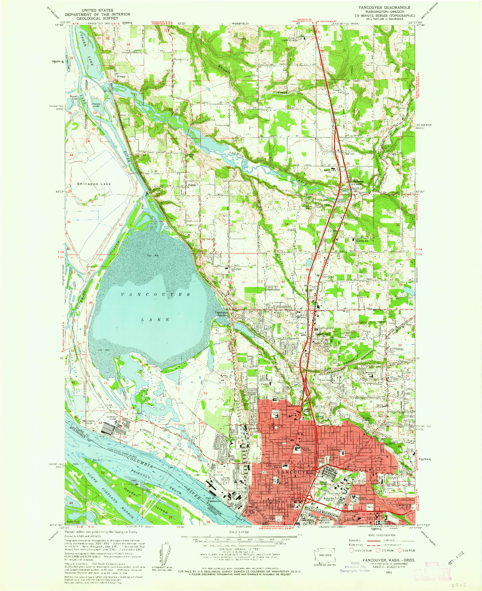 USGS 1:24000-SCALE QUADRANGLE FOR VANCOUVER, WA 1961