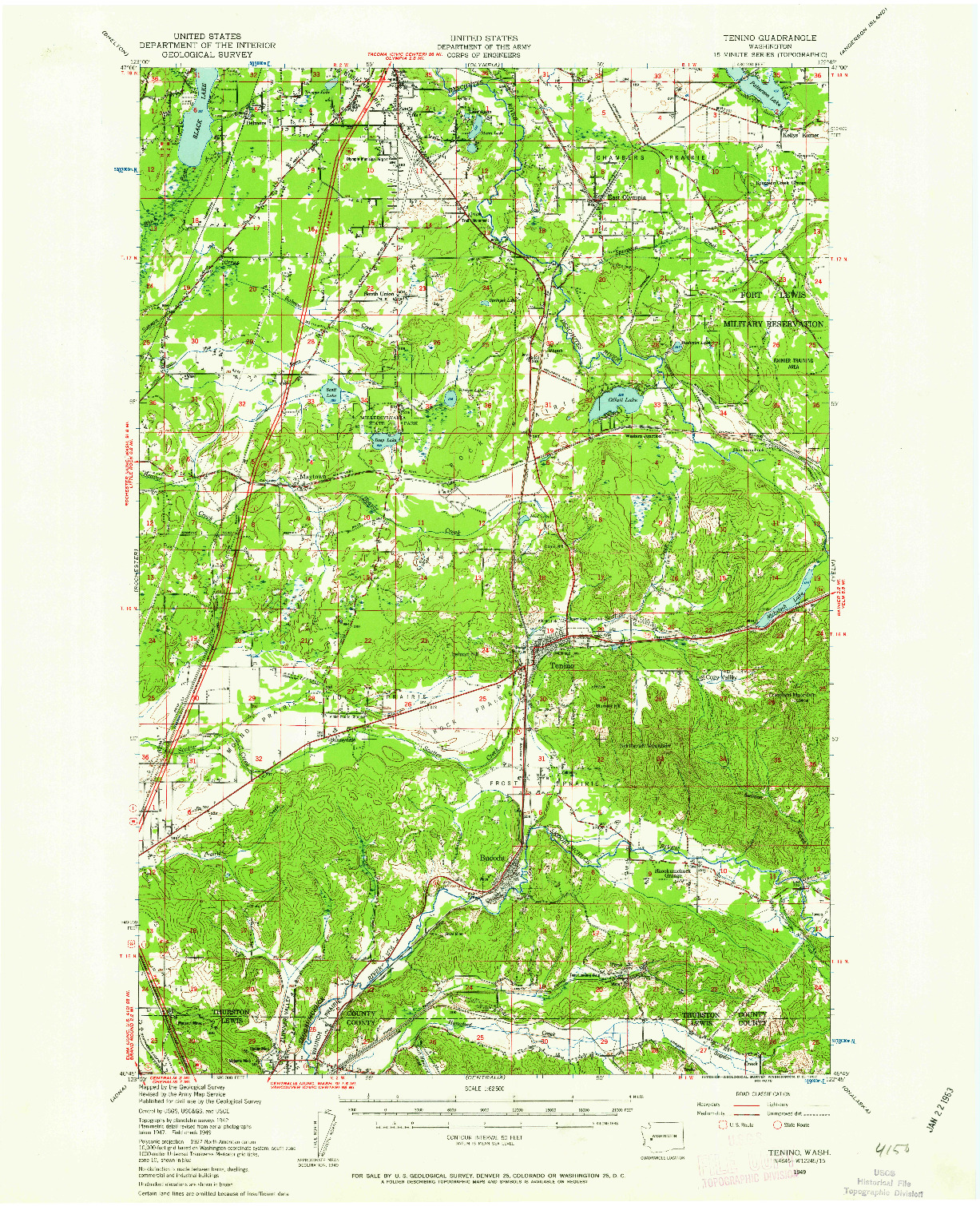 USGS 1:62500-SCALE QUADRANGLE FOR TENINO, WA 1949