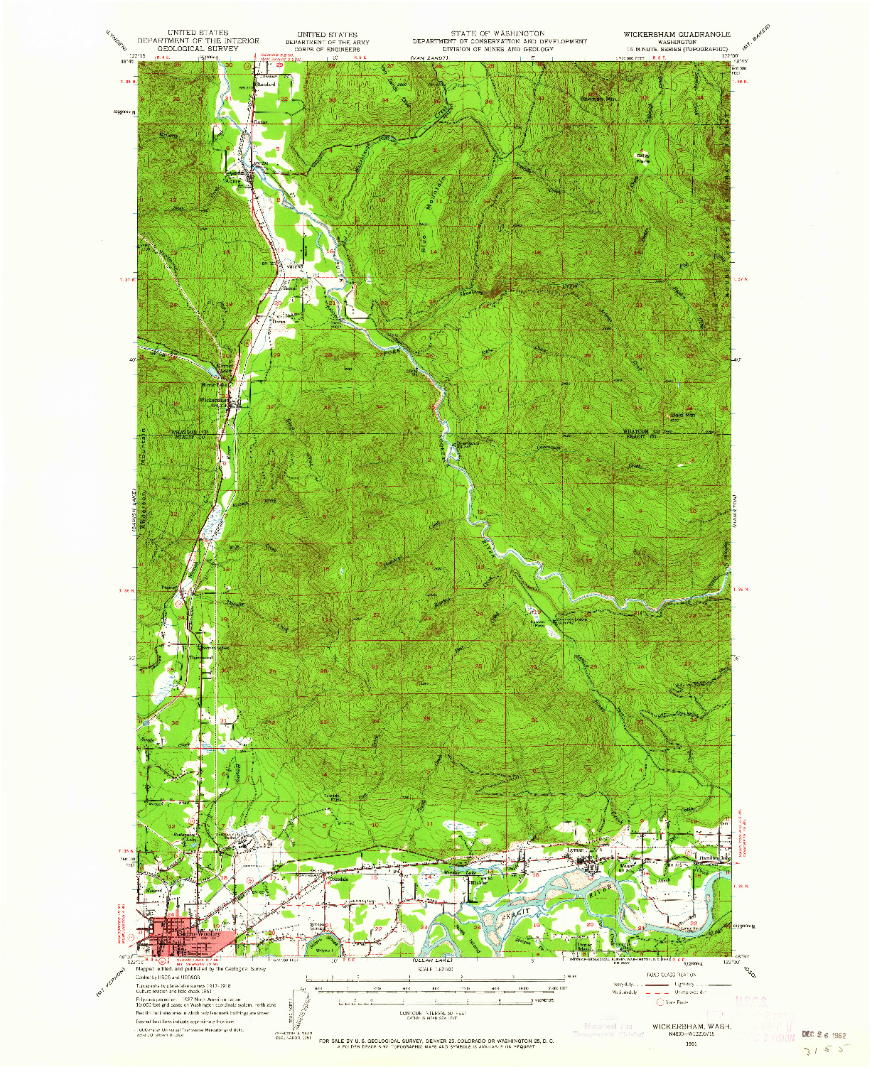 USGS 1:62500-SCALE QUADRANGLE FOR WICKERSHAM, WA 1951