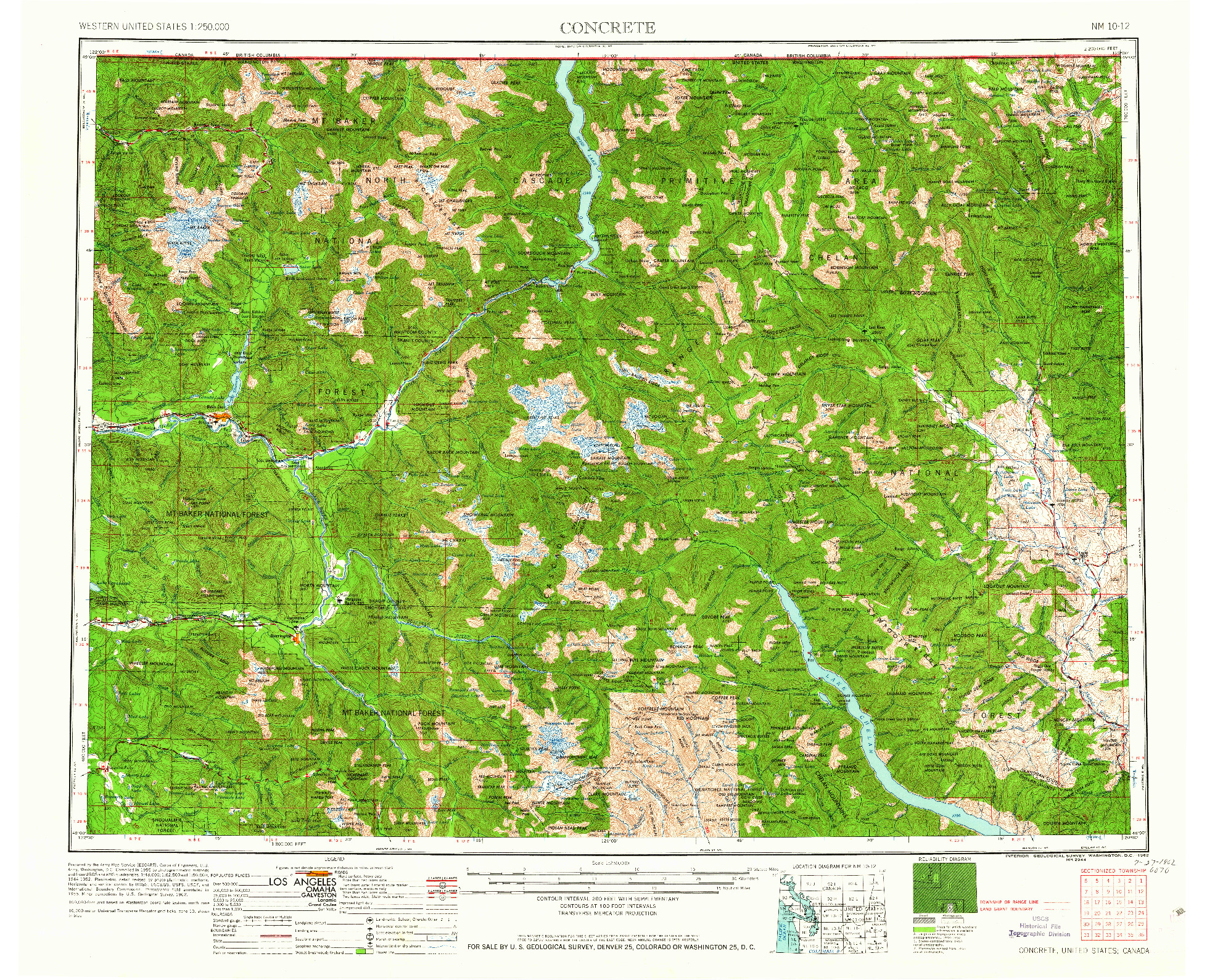 USGS 1:250000-SCALE QUADRANGLE FOR CONCRETE, WA 1962