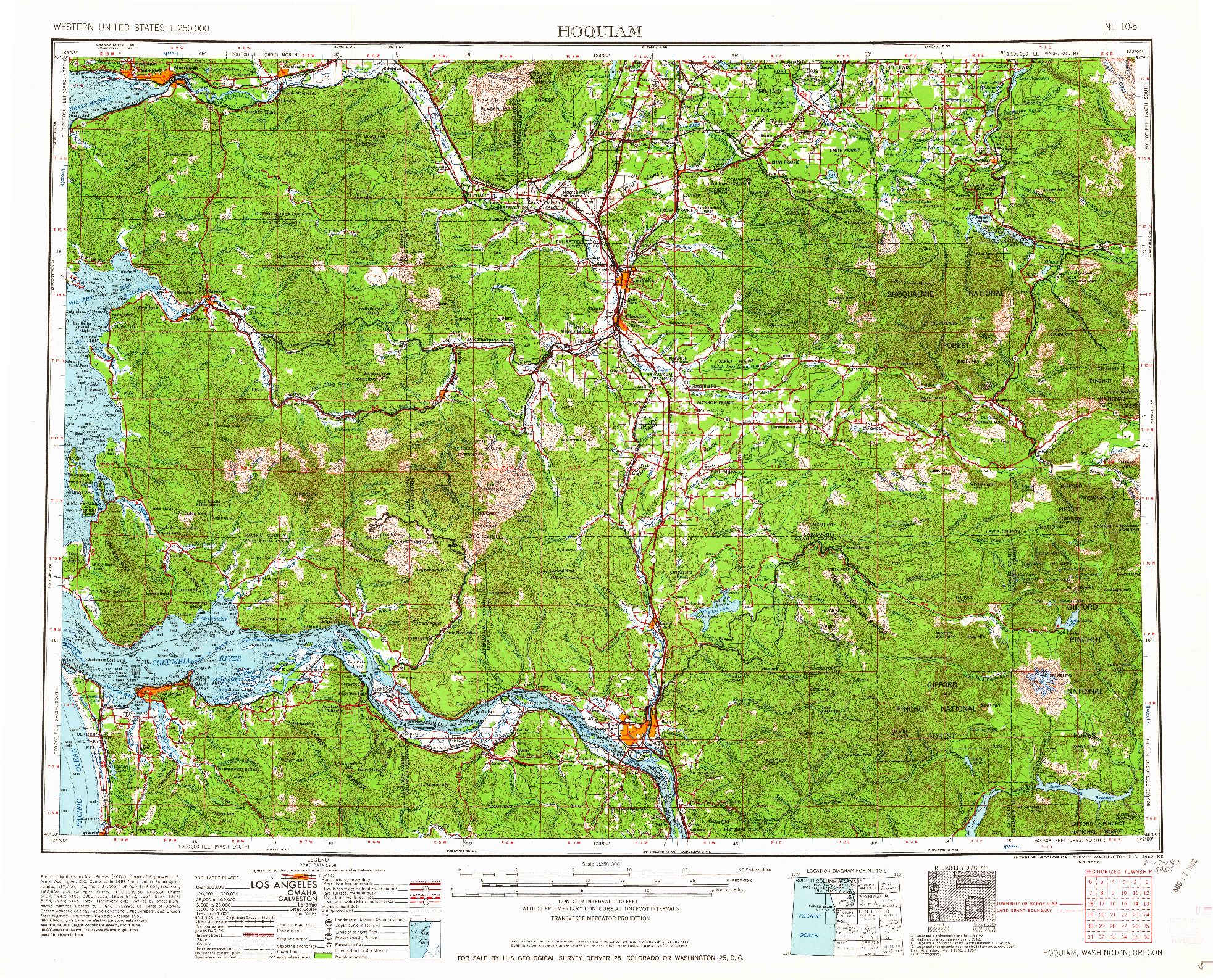 USGS 1:250000-SCALE QUADRANGLE FOR HOQUIAM, WA 1962