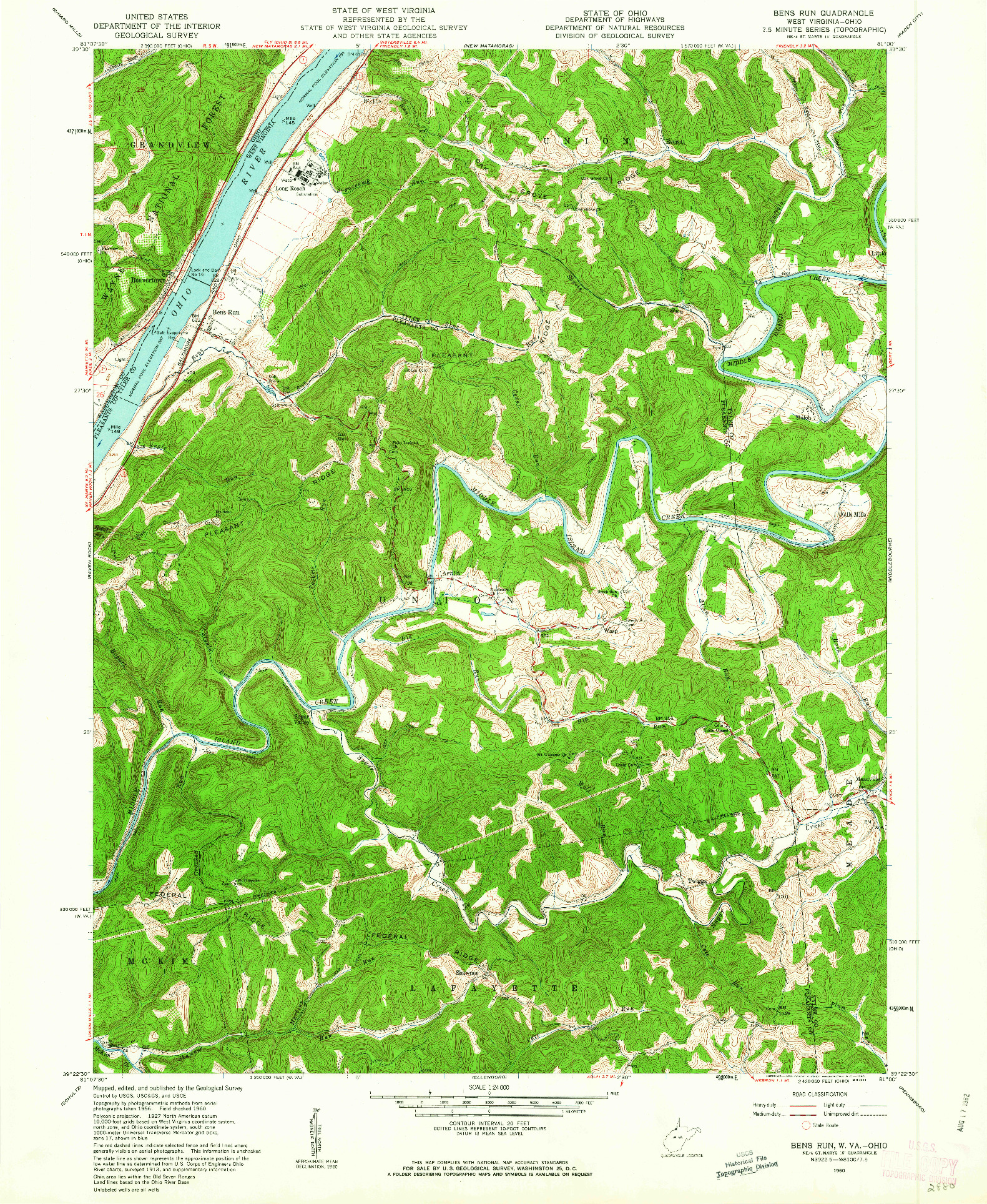 USGS 1:24000-SCALE QUADRANGLE FOR BENS RUN, WV 1960