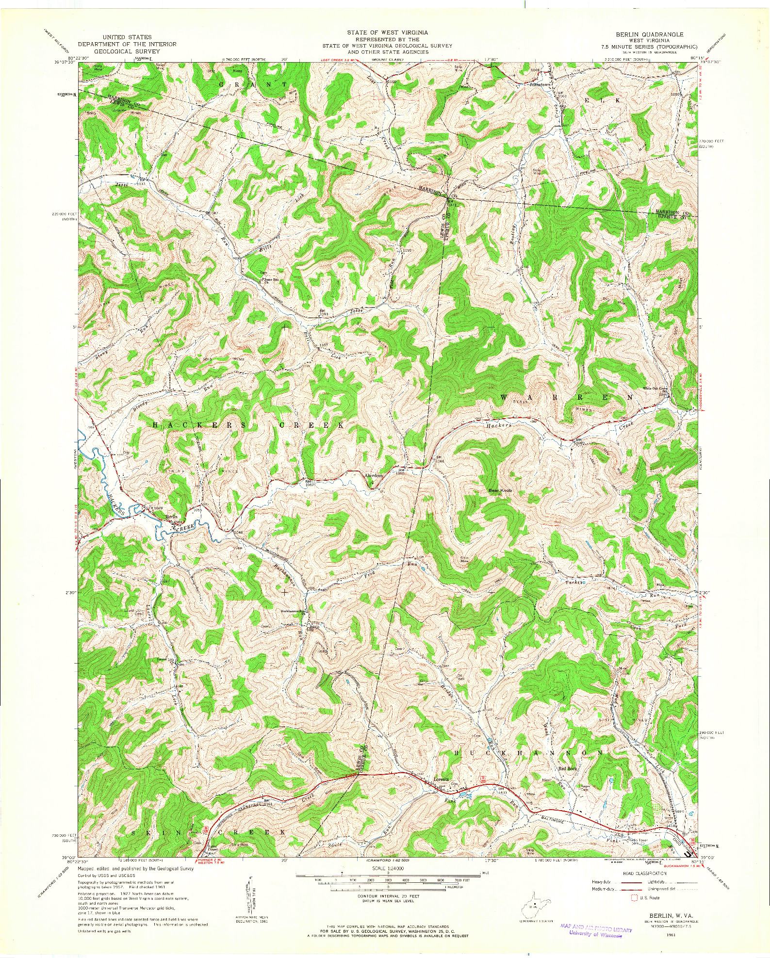 USGS 1:24000-SCALE QUADRANGLE FOR BERLIN, WV 1961