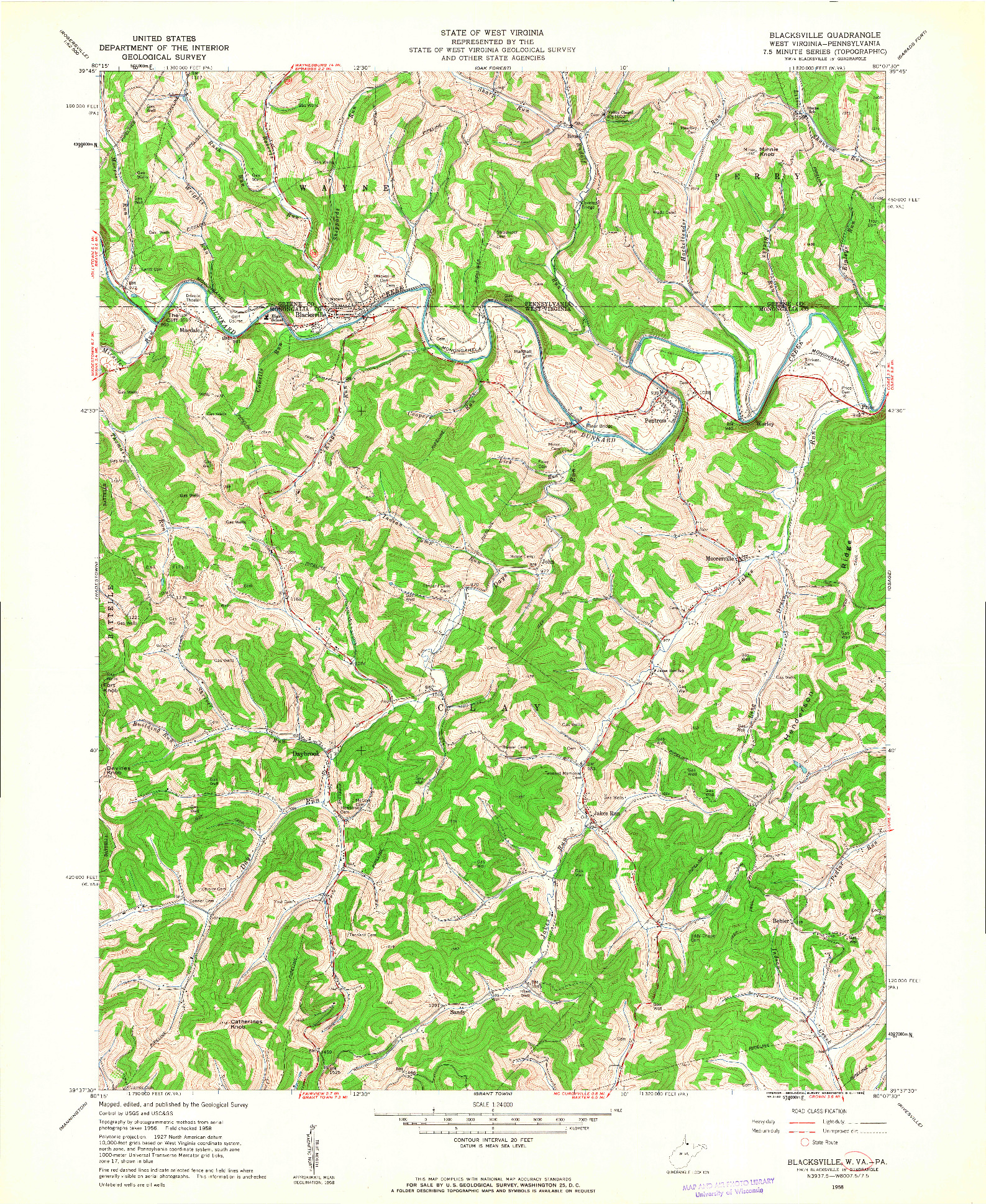 USGS 1:24000-SCALE QUADRANGLE FOR BLACKSVILLE, WV 1958