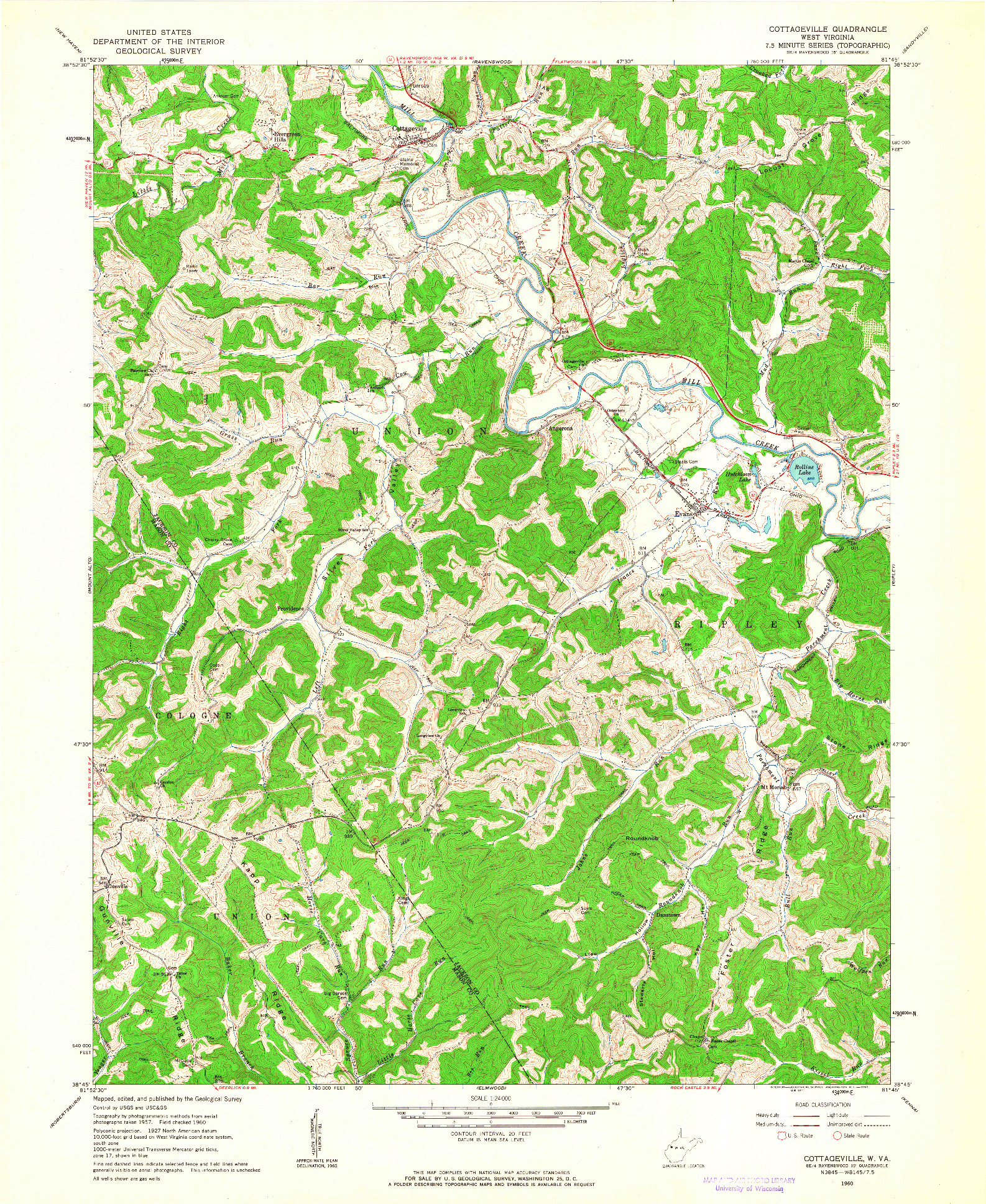 USGS 1:24000-SCALE QUADRANGLE FOR COTTAGEVILLE, WV 1960