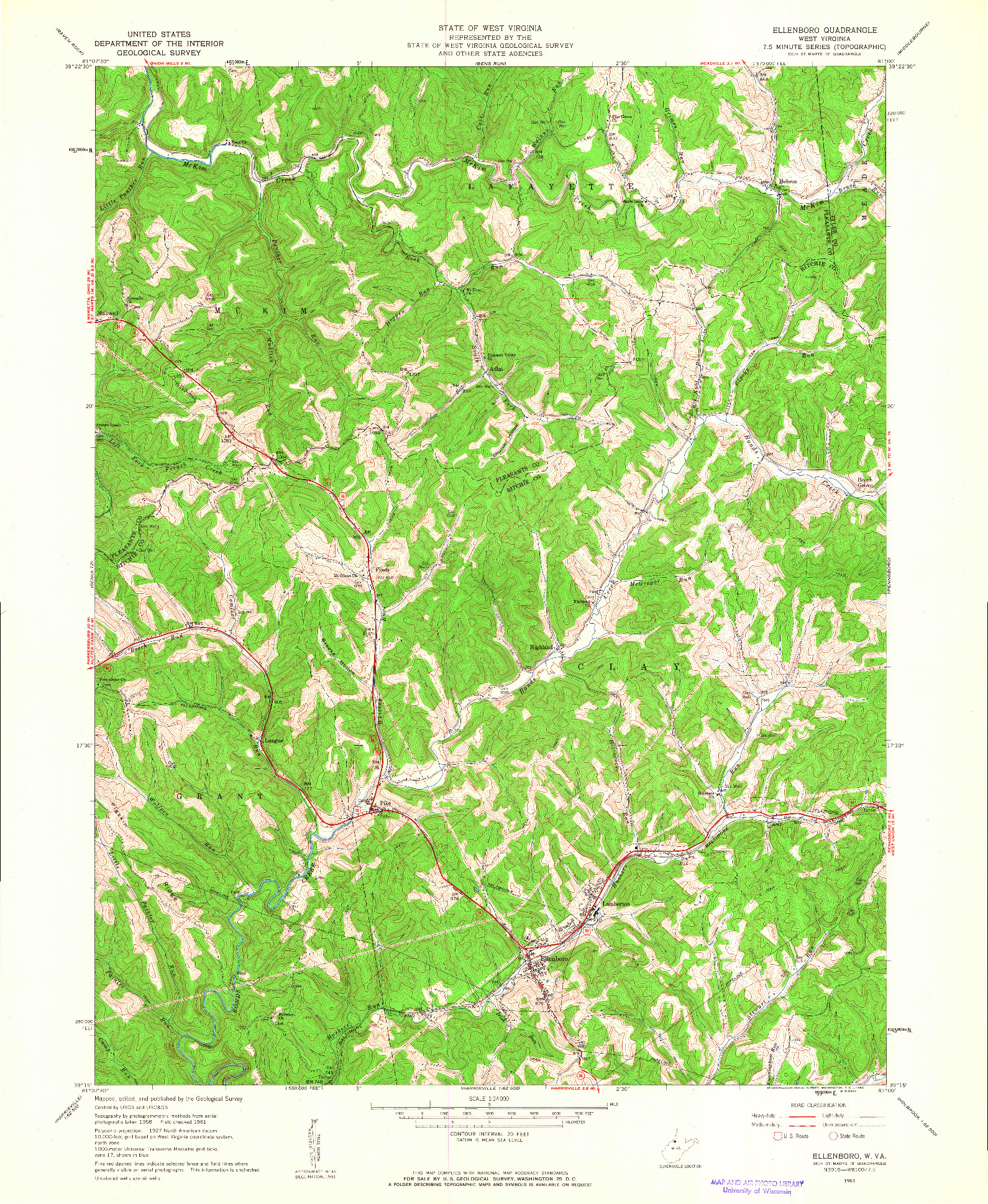 USGS 1:24000-SCALE QUADRANGLE FOR ELLENBORO, WV 1961