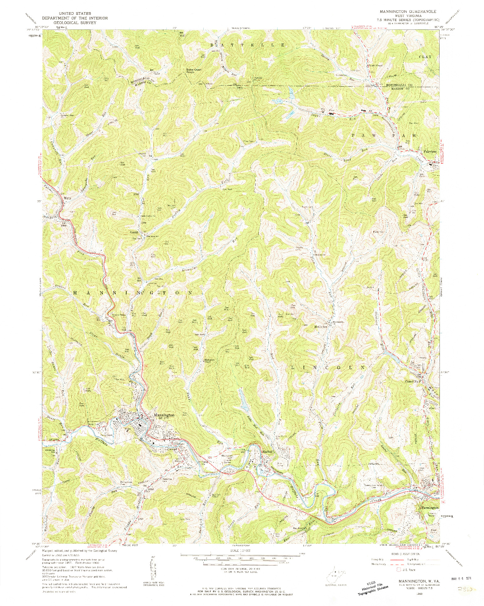 USGS 1:24000-SCALE QUADRANGLE FOR MANNINGTON, WV 1960