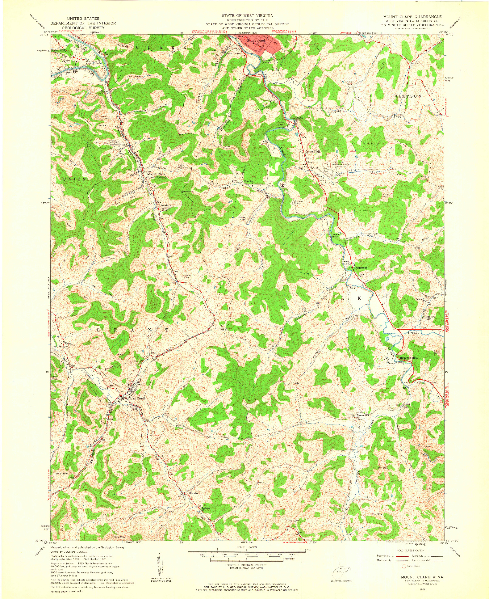 USGS 1:24000-SCALE QUADRANGLE FOR MOUNT CLARE, WV 1961