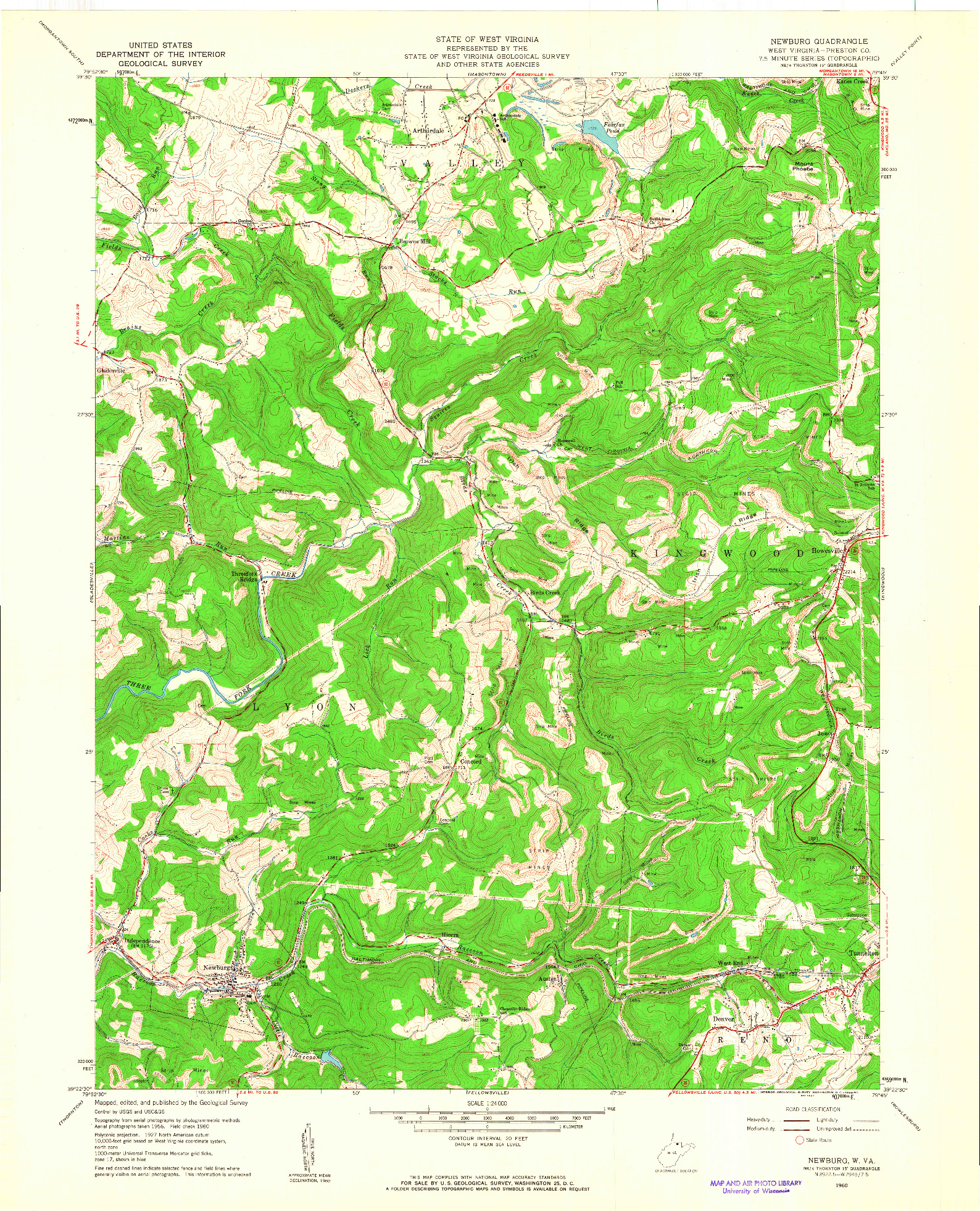 USGS 1:24000-SCALE QUADRANGLE FOR NEWBURG, WV 1960