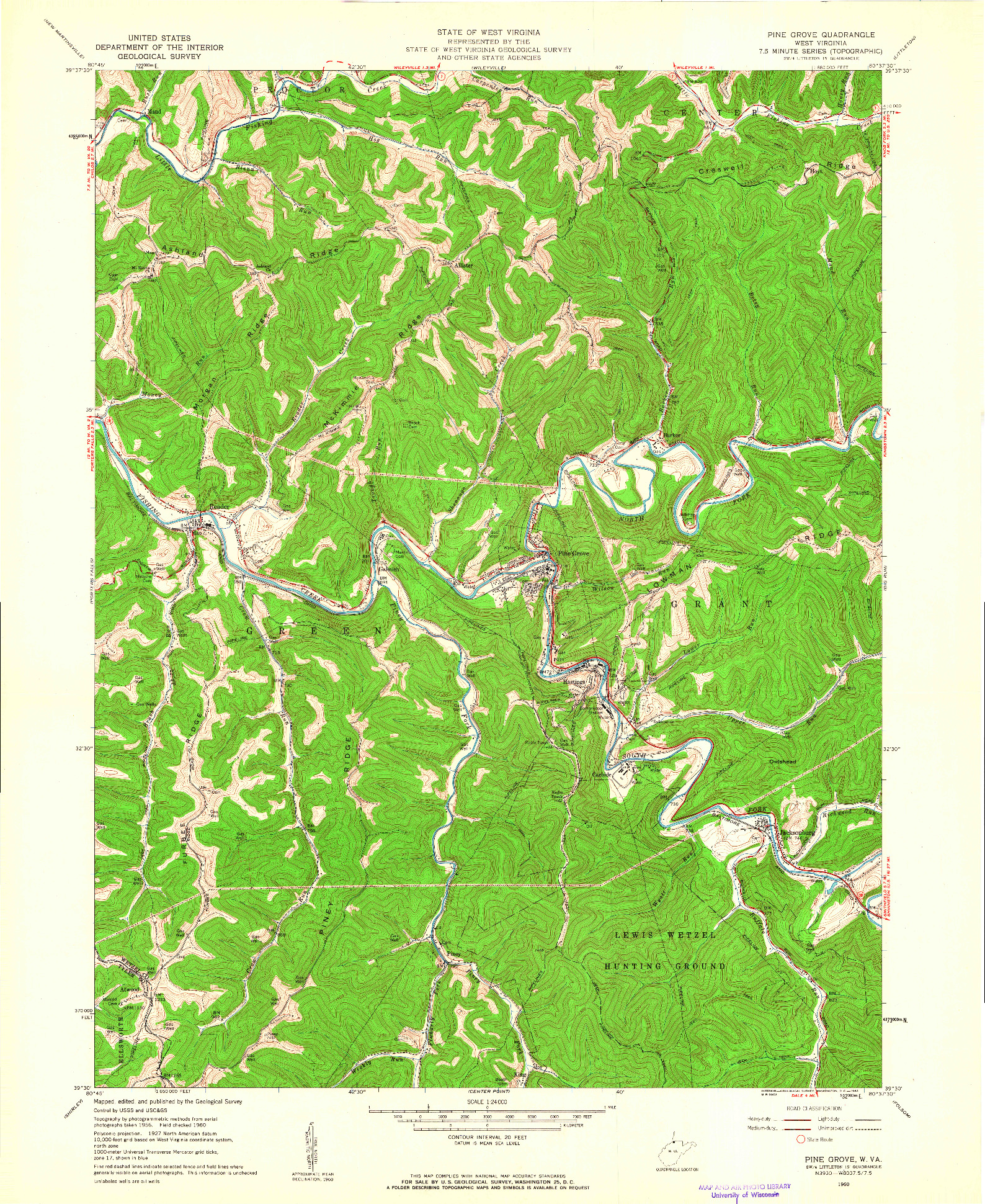 USGS 1:24000-SCALE QUADRANGLE FOR PINE GROVE, WV 1960