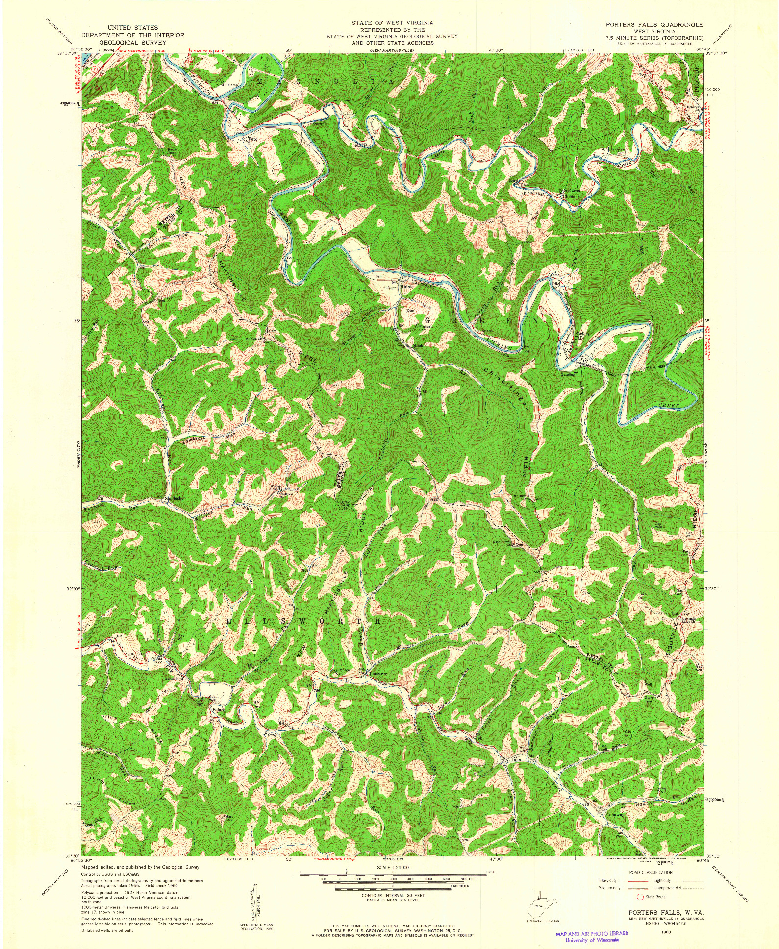 USGS 1:24000-SCALE QUADRANGLE FOR PORTERS FALLS, WV 1960