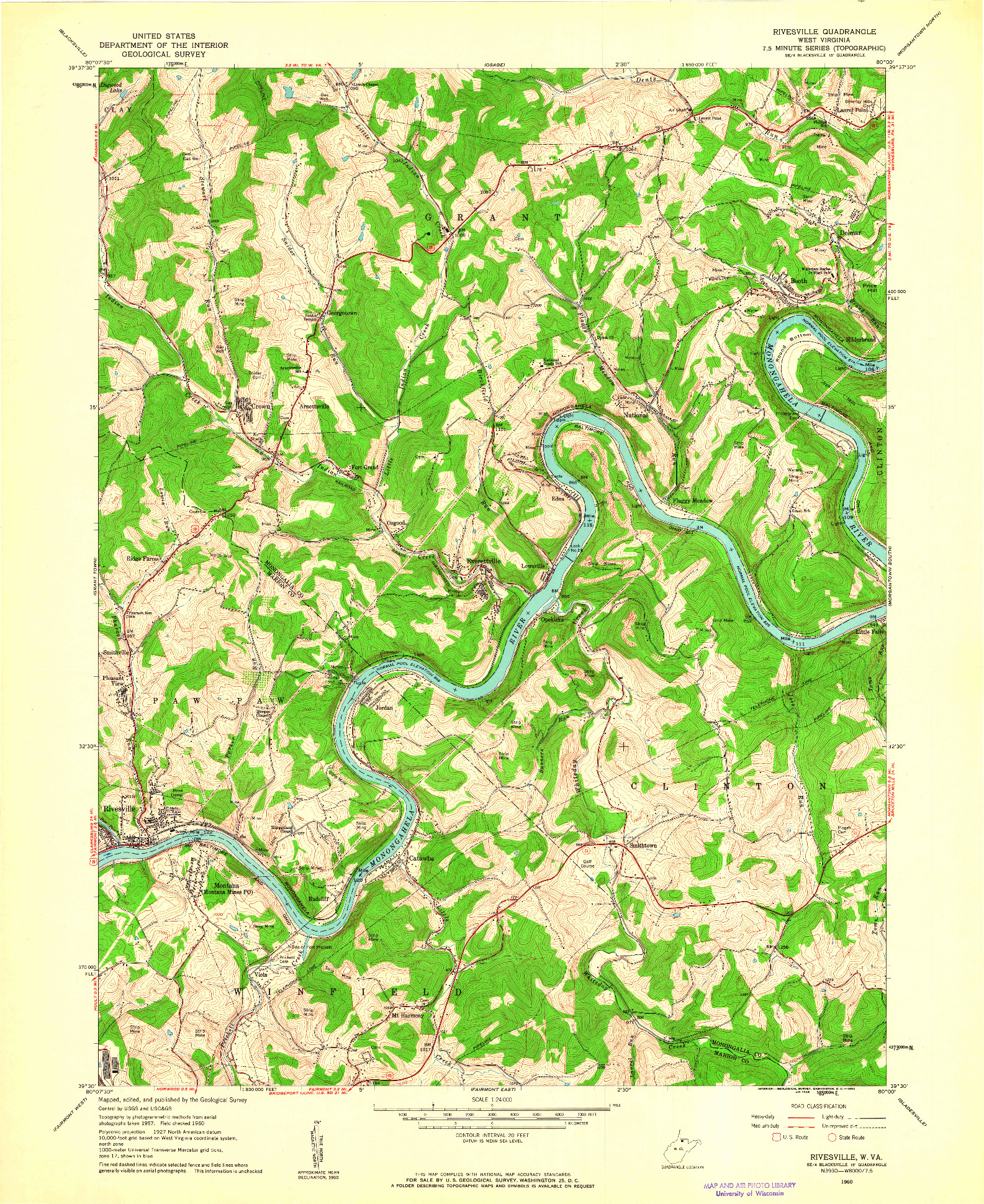 USGS 1:24000-SCALE QUADRANGLE FOR RIVESVILLE, WV 1960