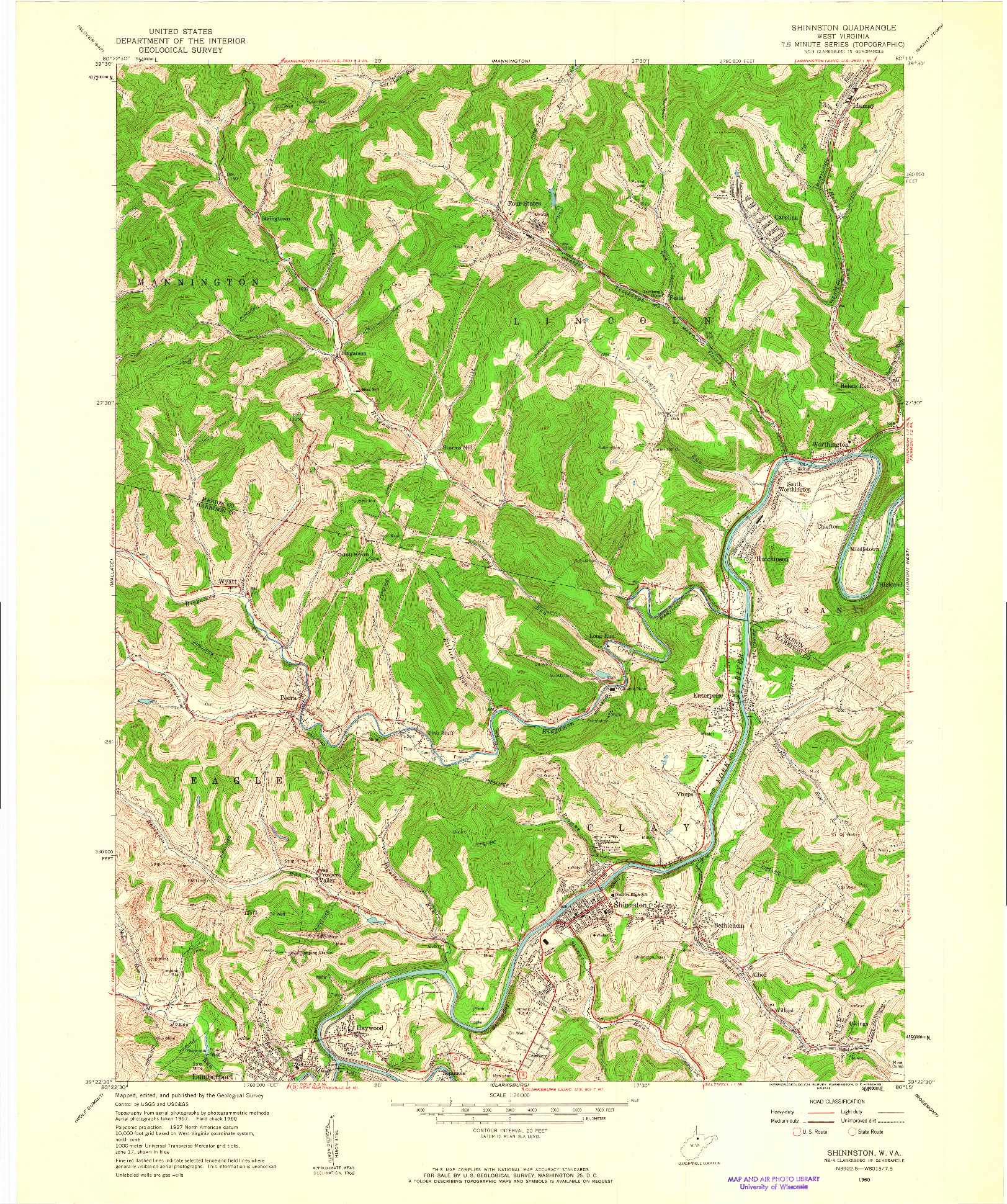 USGS 1:24000-SCALE QUADRANGLE FOR SHINNSTON, WV 1960