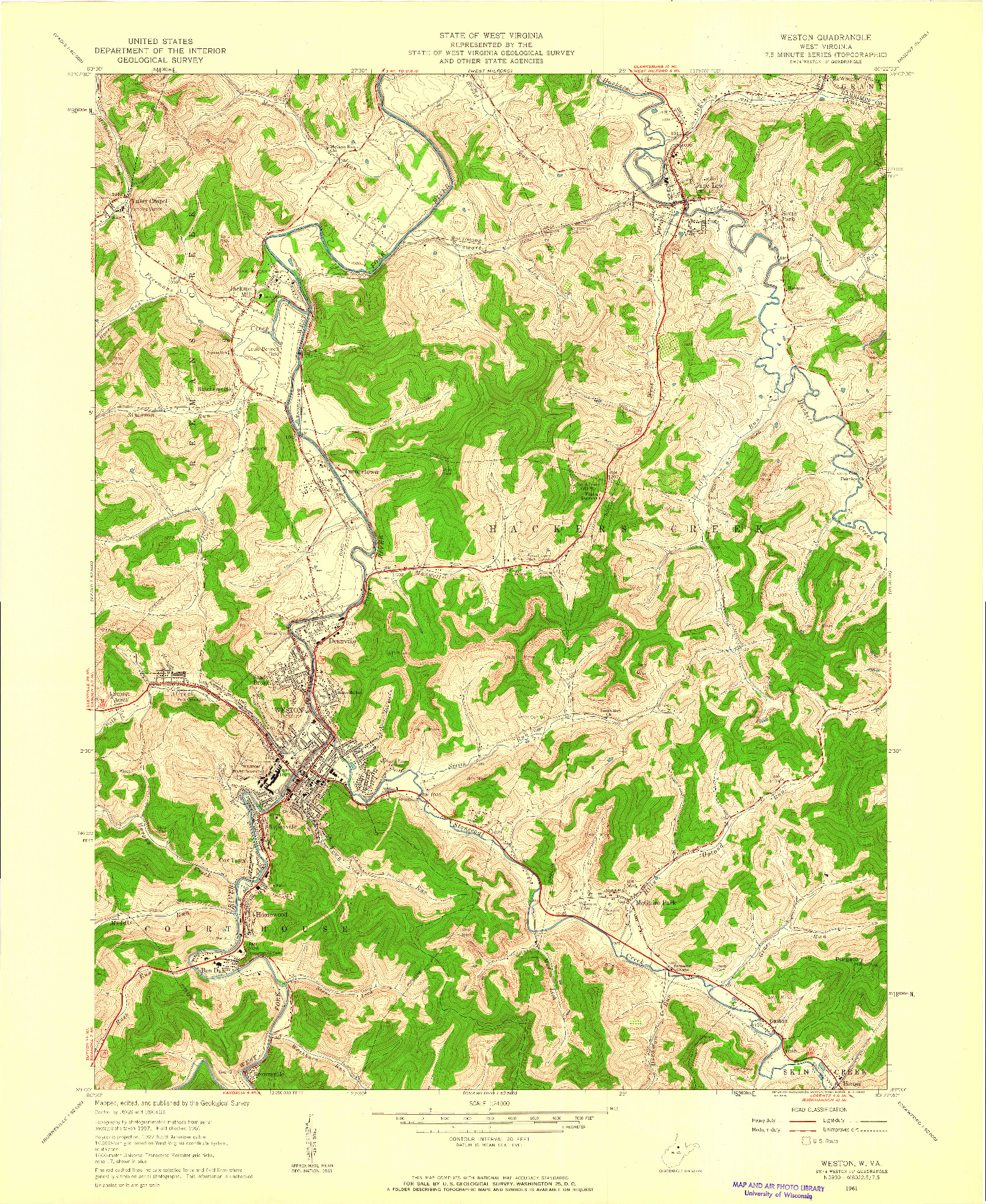 USGS 1:24000-SCALE QUADRANGLE FOR WESTON, WV 1961