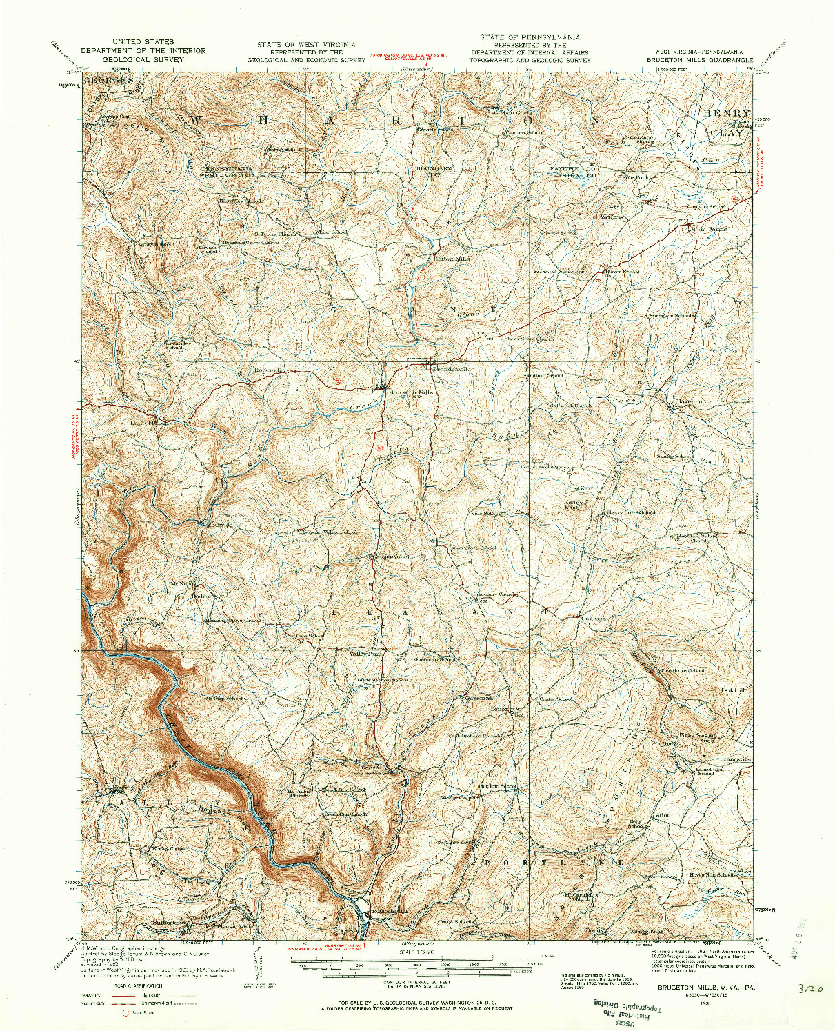 USGS 1:62500-SCALE QUADRANGLE FOR BRUCETON MILLS, WV 1931