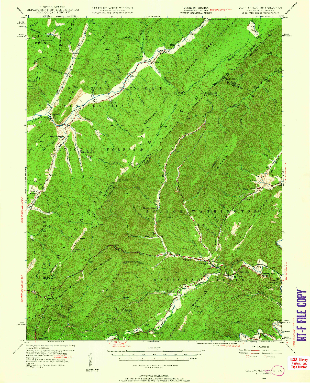 USGS 1:62500-SCALE QUADRANGLE FOR CALLAGHAN, WV 1946