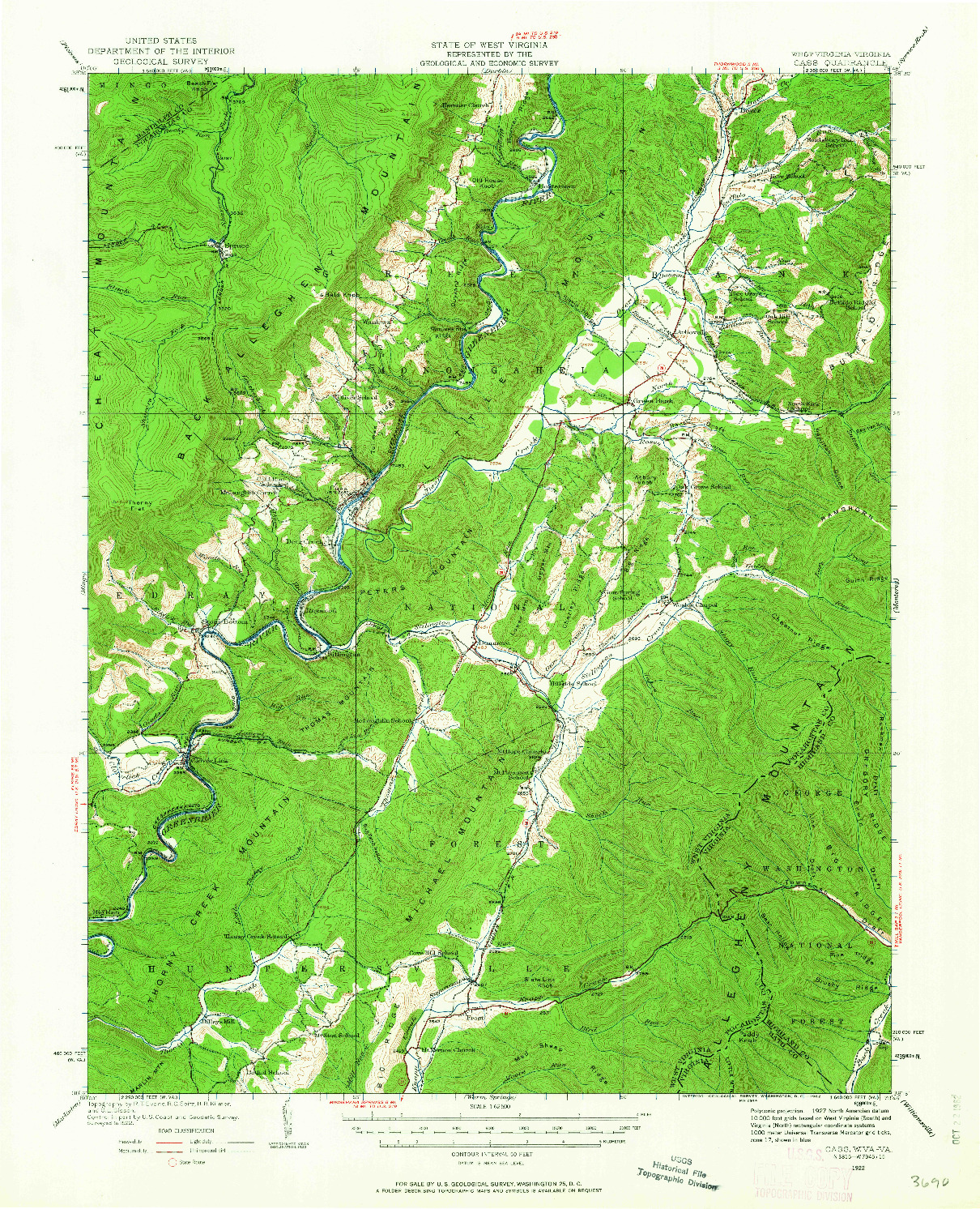 USGS 1:62500-SCALE QUADRANGLE FOR CASS, WV 1922