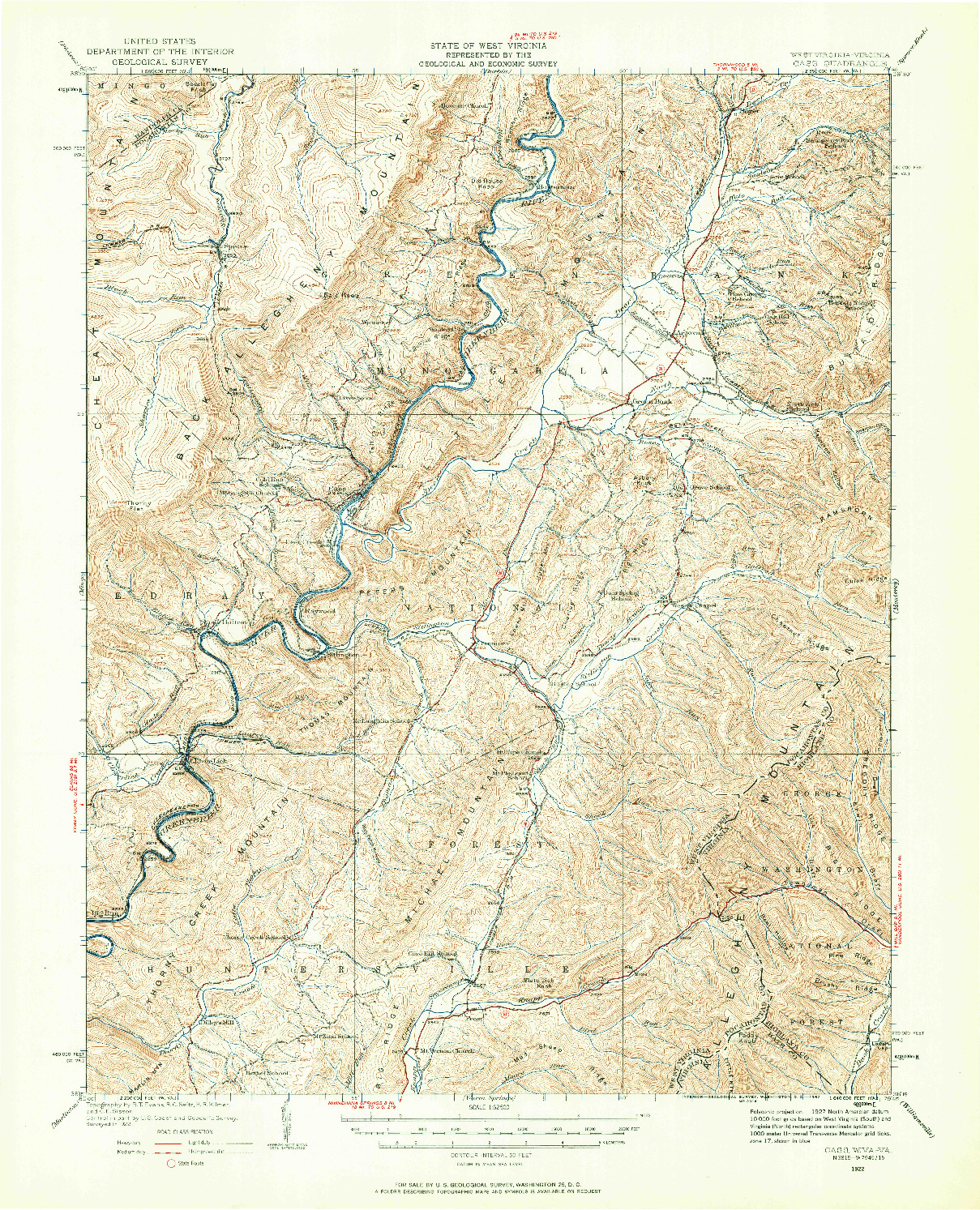 USGS 1:62500-SCALE QUADRANGLE FOR CASS, WV 1922