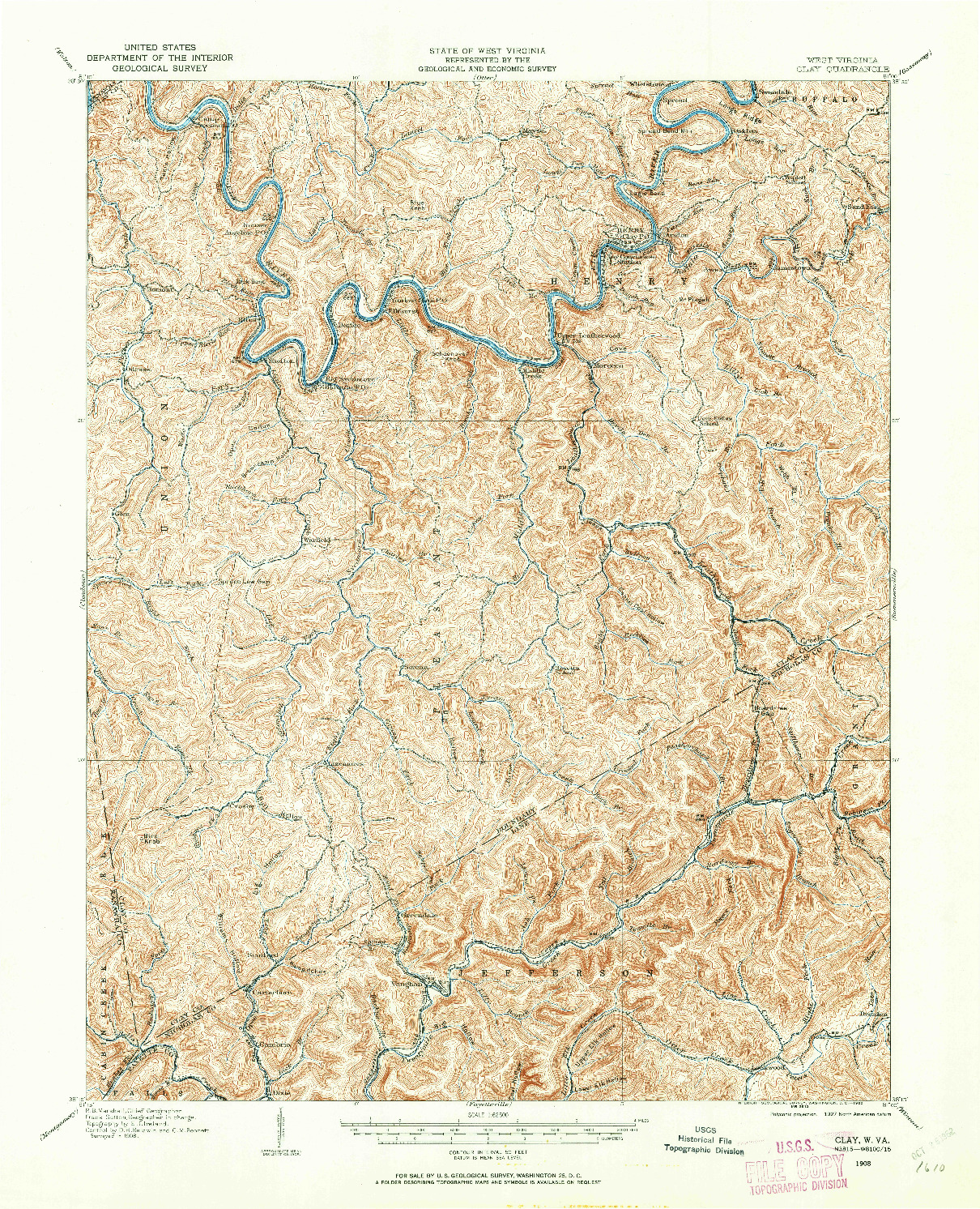 USGS 1:62500-SCALE QUADRANGLE FOR CLAY, WV 1908