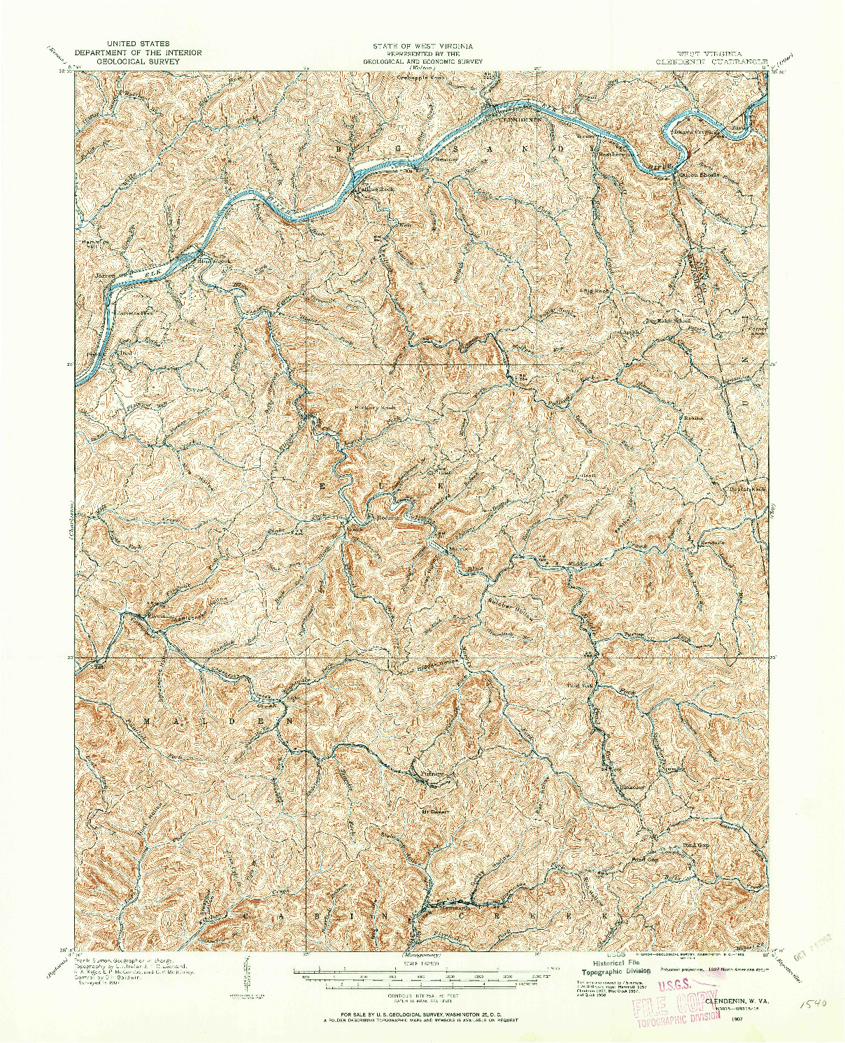 USGS 1:62500-SCALE QUADRANGLE FOR CLENDENIN, WV 1907