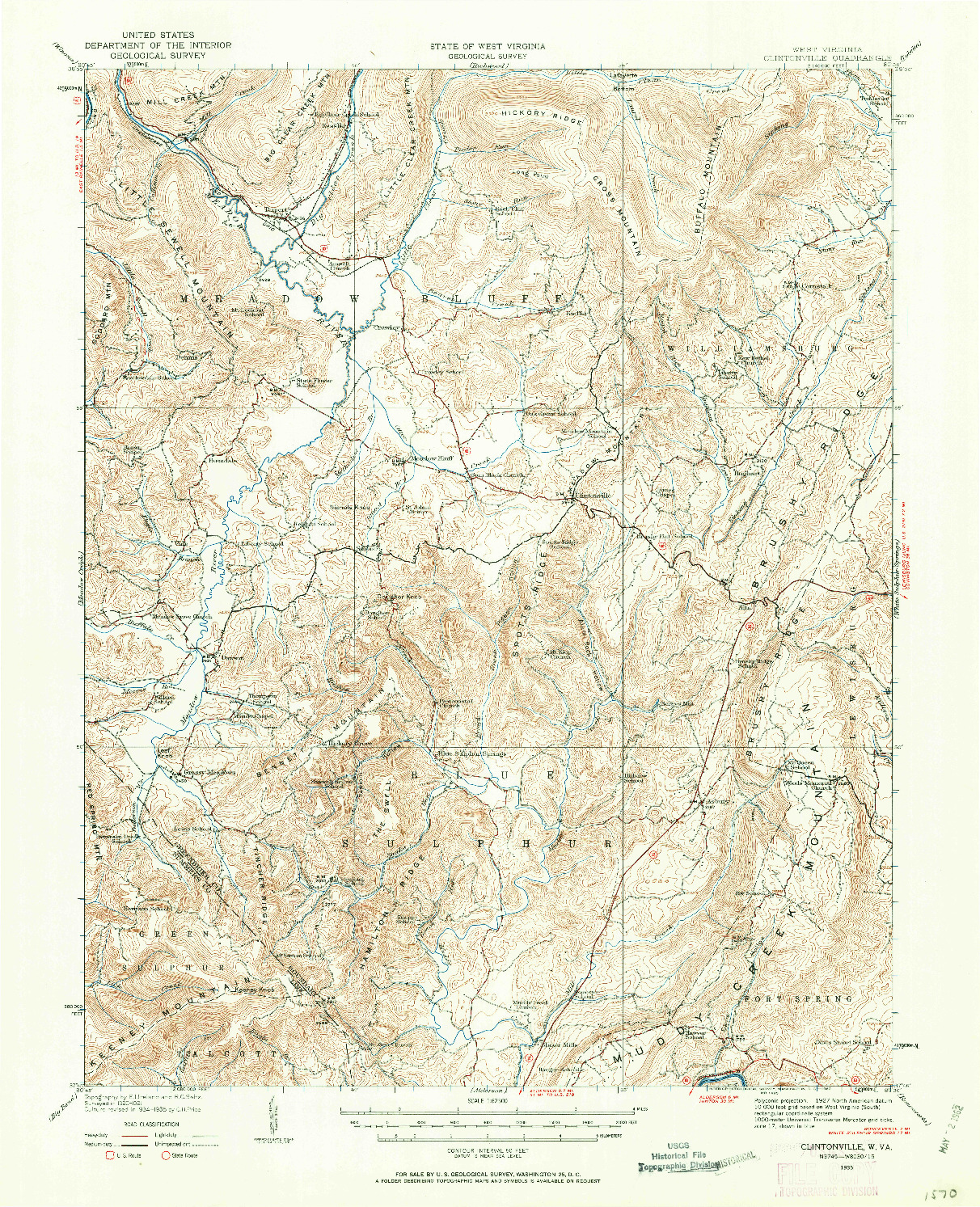 USGS 1:62500-SCALE QUADRANGLE FOR CLINTONVILLE, WV 1935