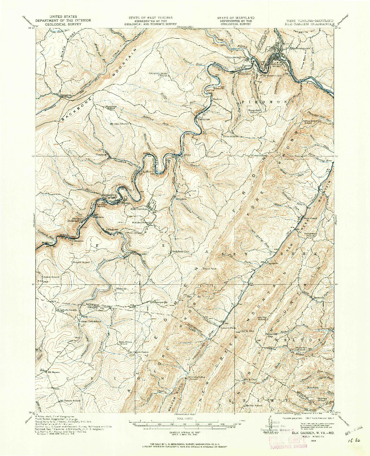 USGS 1:62500-SCALE QUADRANGLE FOR ELK GARDEN, WV 1919