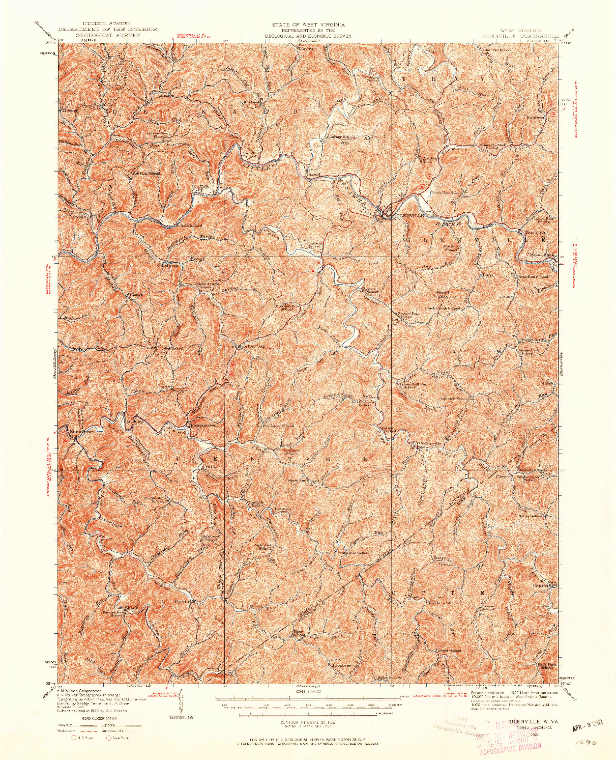USGS 1:62500-SCALE QUADRANGLE FOR GLENVILLE, WV 1925