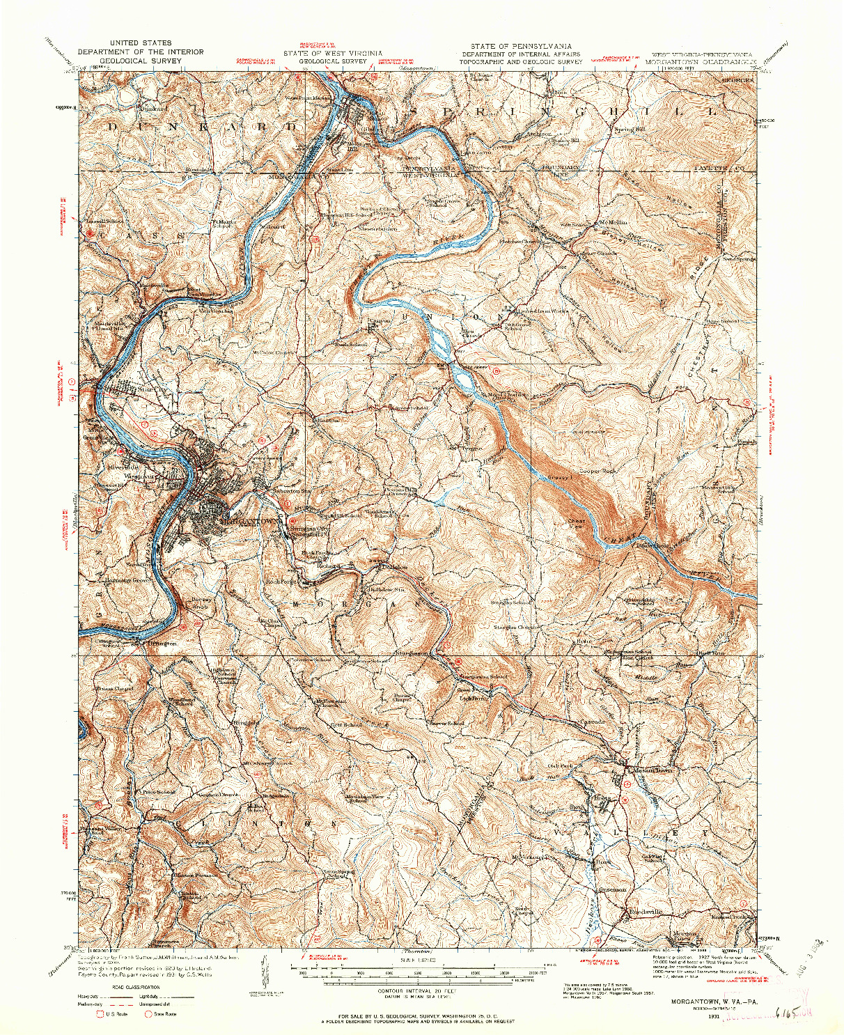 USGS 1:62500-SCALE QUADRANGLE FOR MORGANTOWN, WV 1931